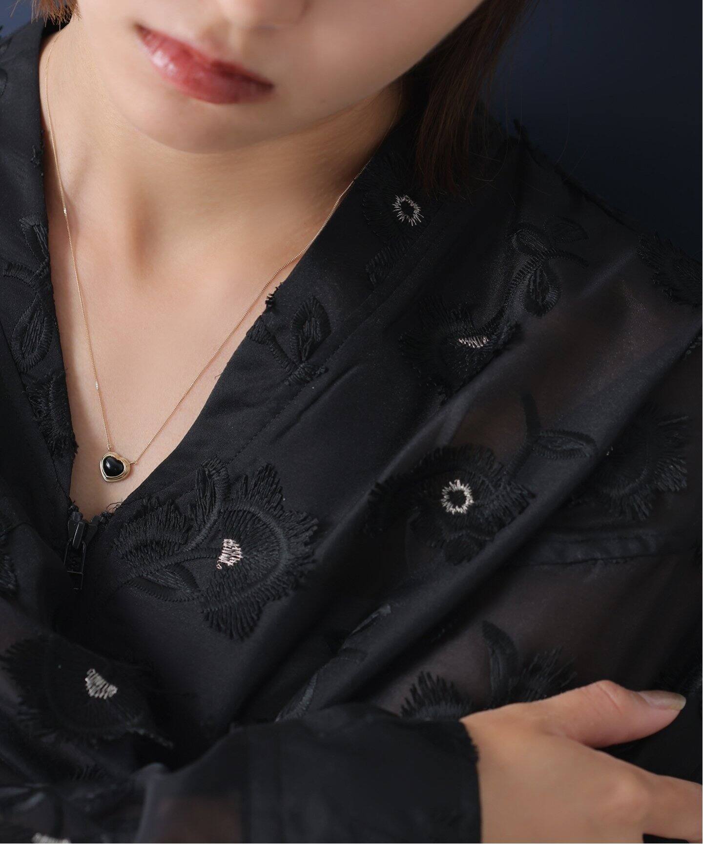 ハートカボションオニキス50cmネックレス K10（ネックレス）｜Lilas 