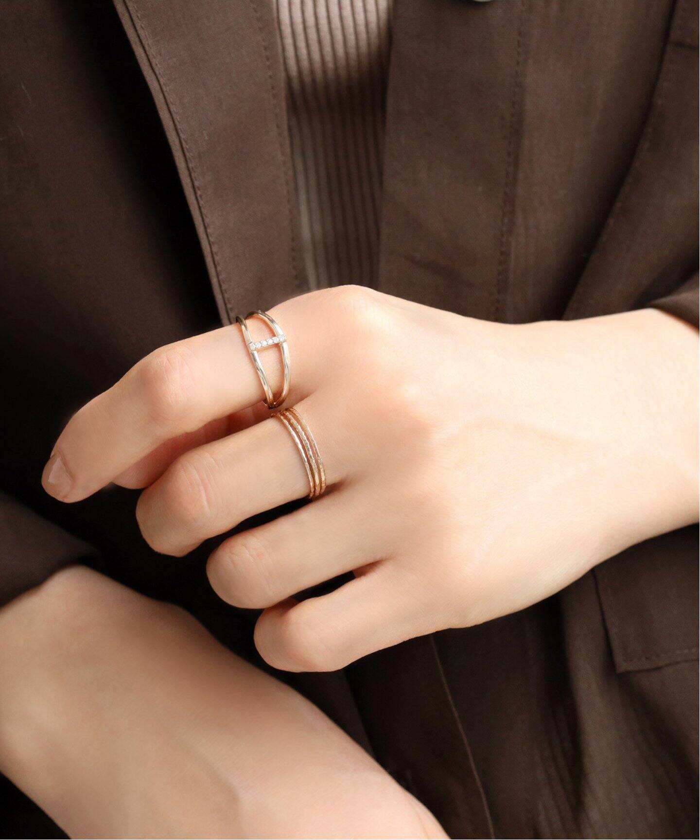 テクスチャー3本リング K10（リング）｜Lilas（リラ）の通販  