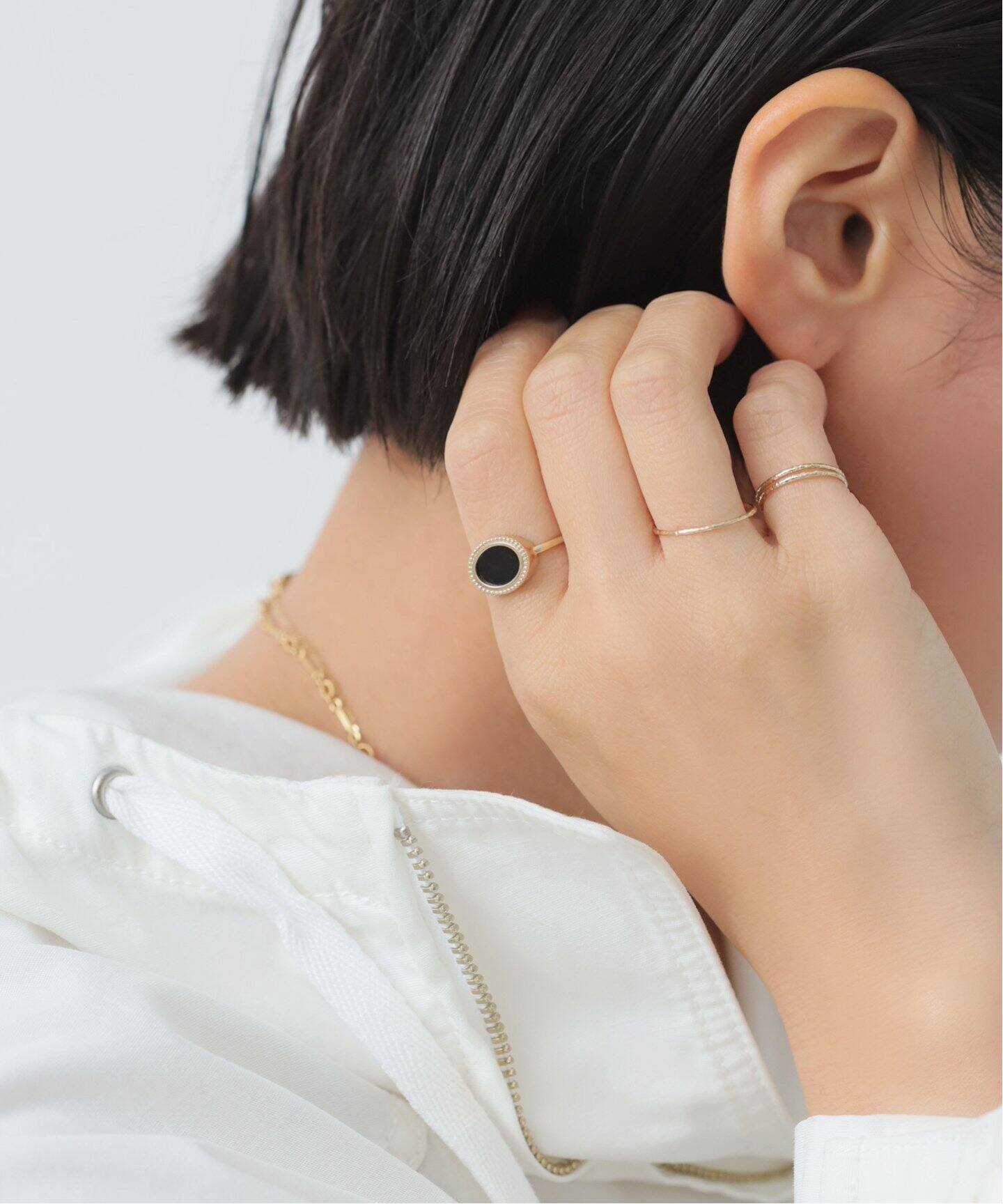 追加》オーバルオニキスフラットリング K10（リング）｜Lilas（リラ 