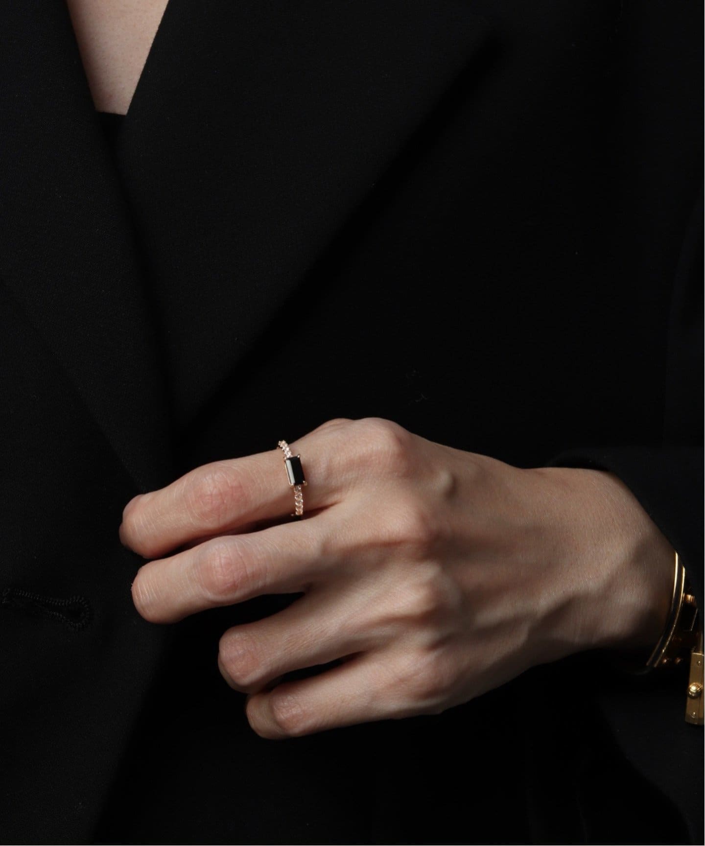 10K onyx×white sapphire bucket ring／13（リング）｜DECOUVERTE