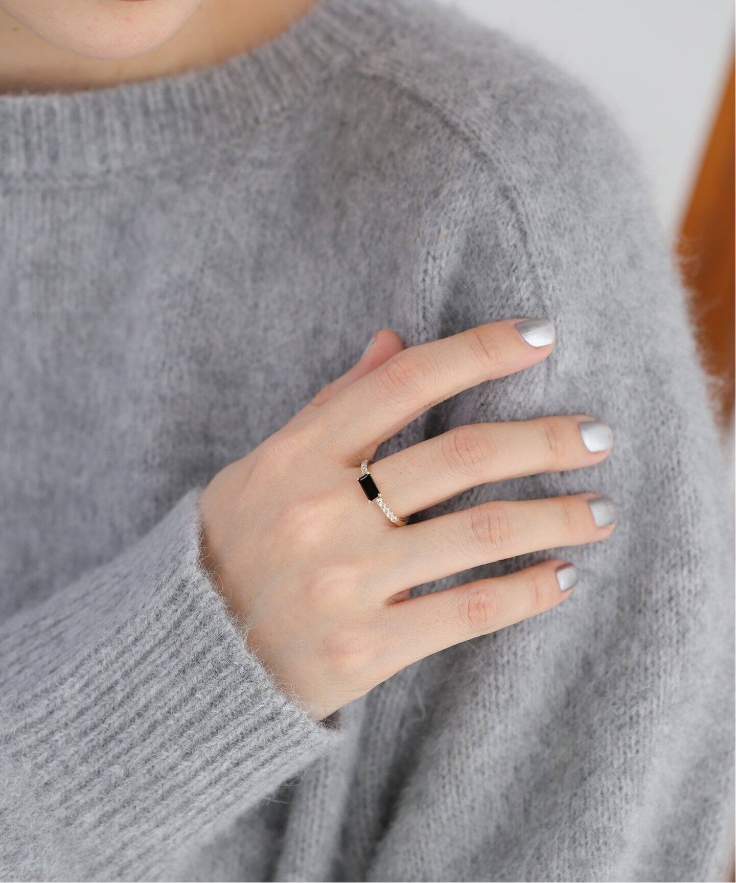 10K onyx×white sapphire bucket ring／13（リング