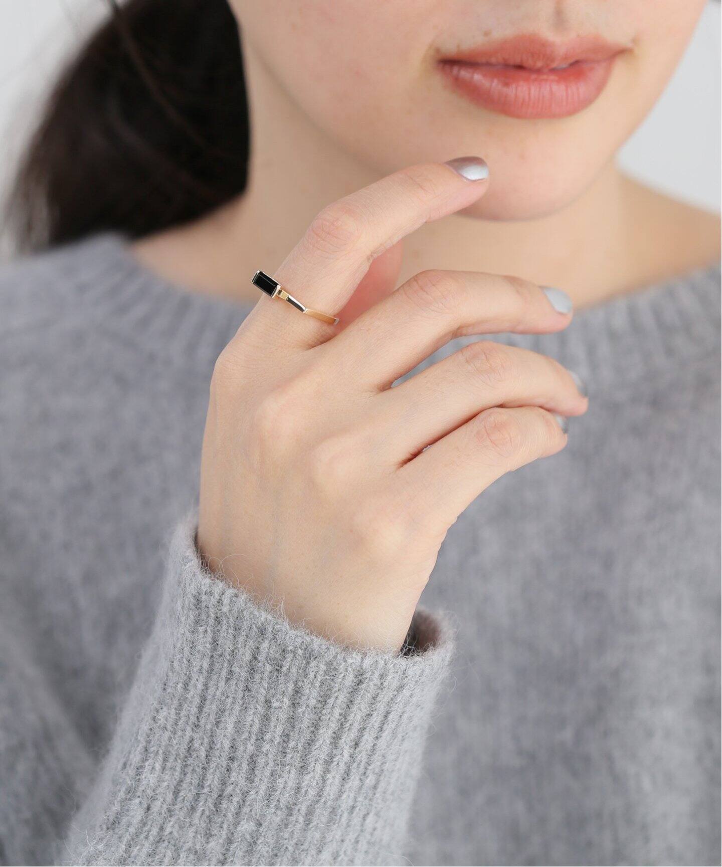 DÉCOUVERTE 10Kイエローゴールド　バーリング 11号 10K onyx bucket ring／11（リング）｜DECOUVERTE（デクー
