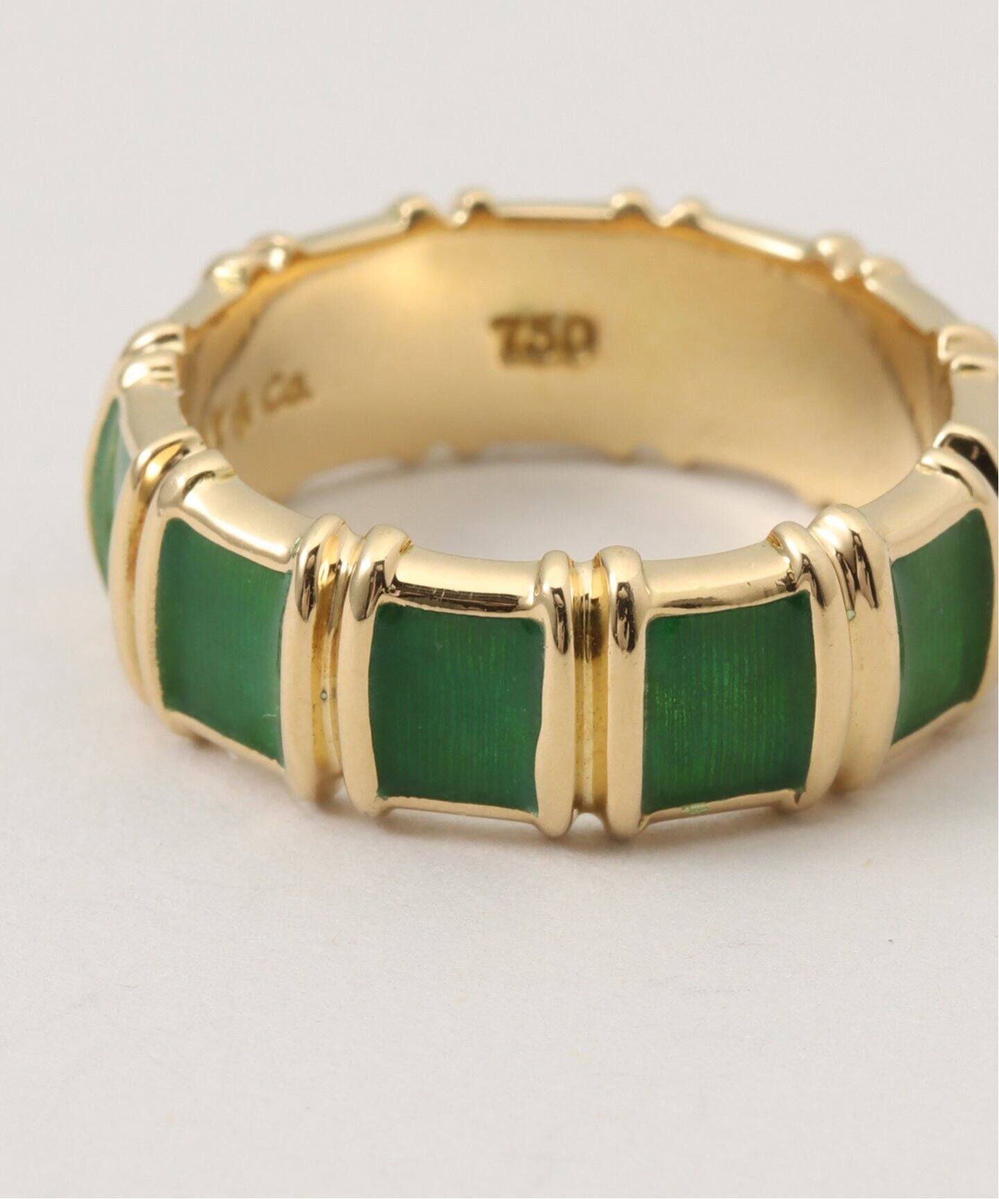 Vintage TIFFANY&Co. / ティファニー 】18K Panel Green Enamel Ring 