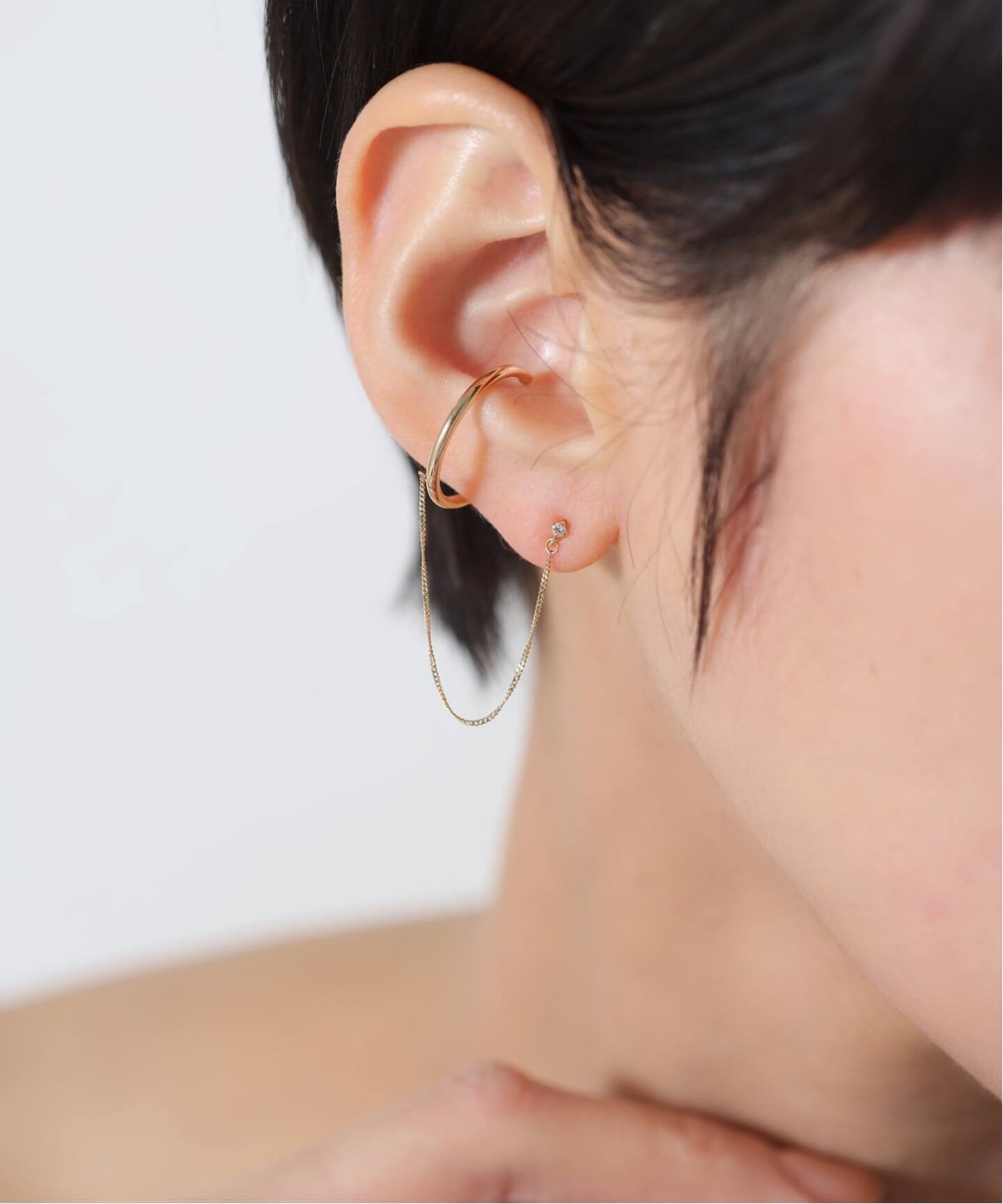 ダイヤピアスチェーンイヤーカフ K10（片耳）（ピアス（片耳用 