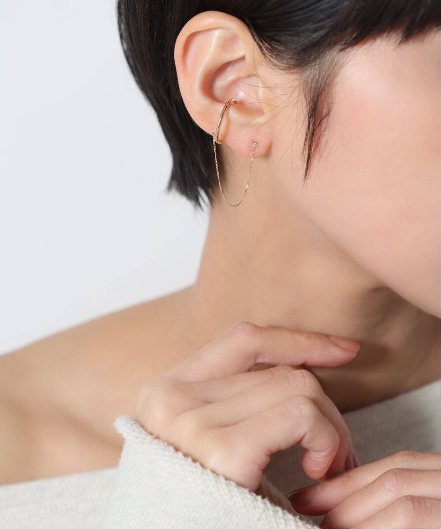 ダイヤピアスチェーンイヤーカフ K10（片耳）（ピアス（片耳用  