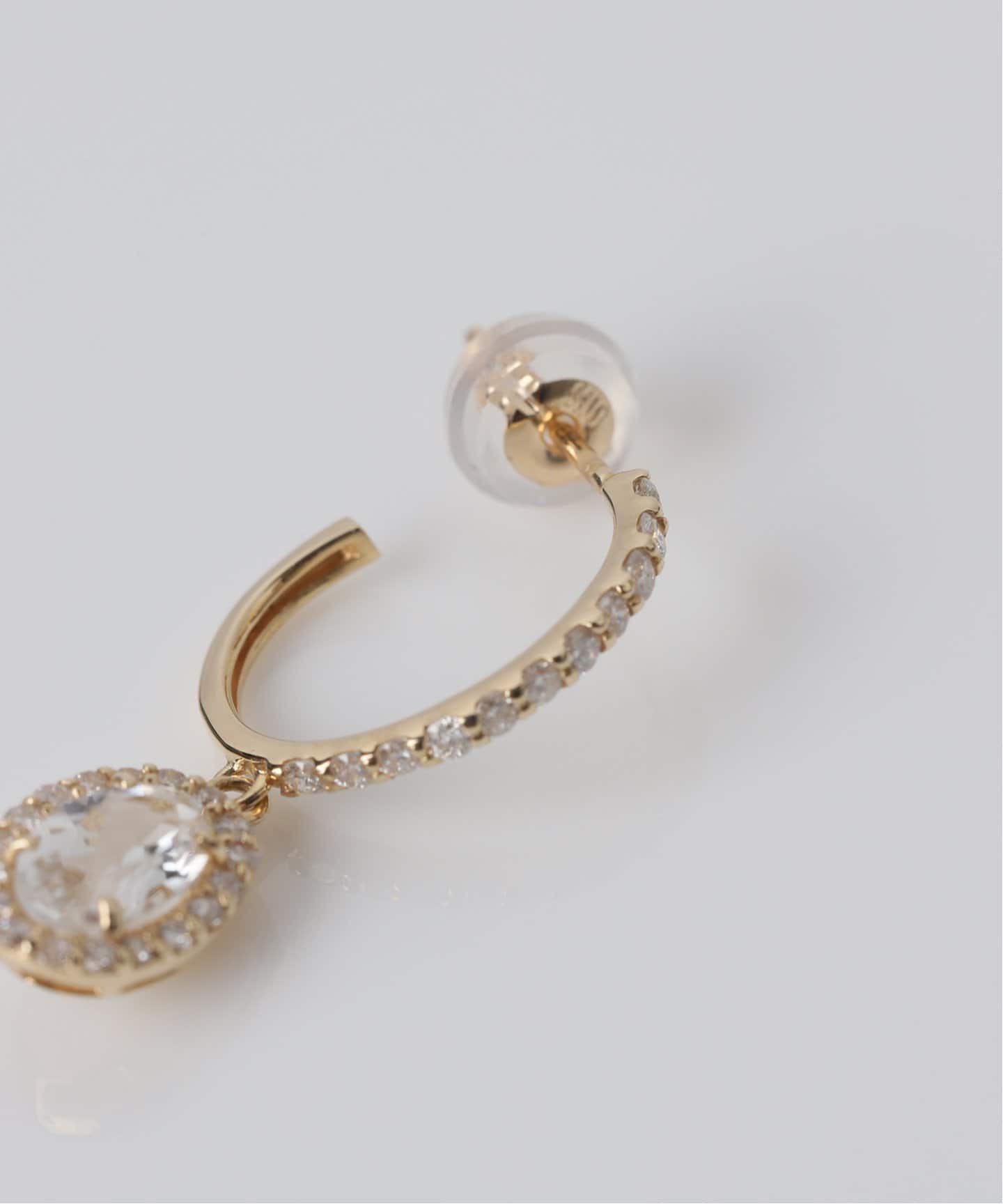 ホワイトトパーズメレダイヤC型ピアス K10（両耳）