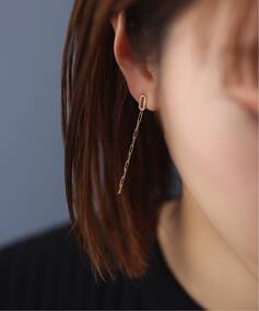 オーバルダイヤクリップチェーンピアス K10（両耳）（ピアス（両耳用 