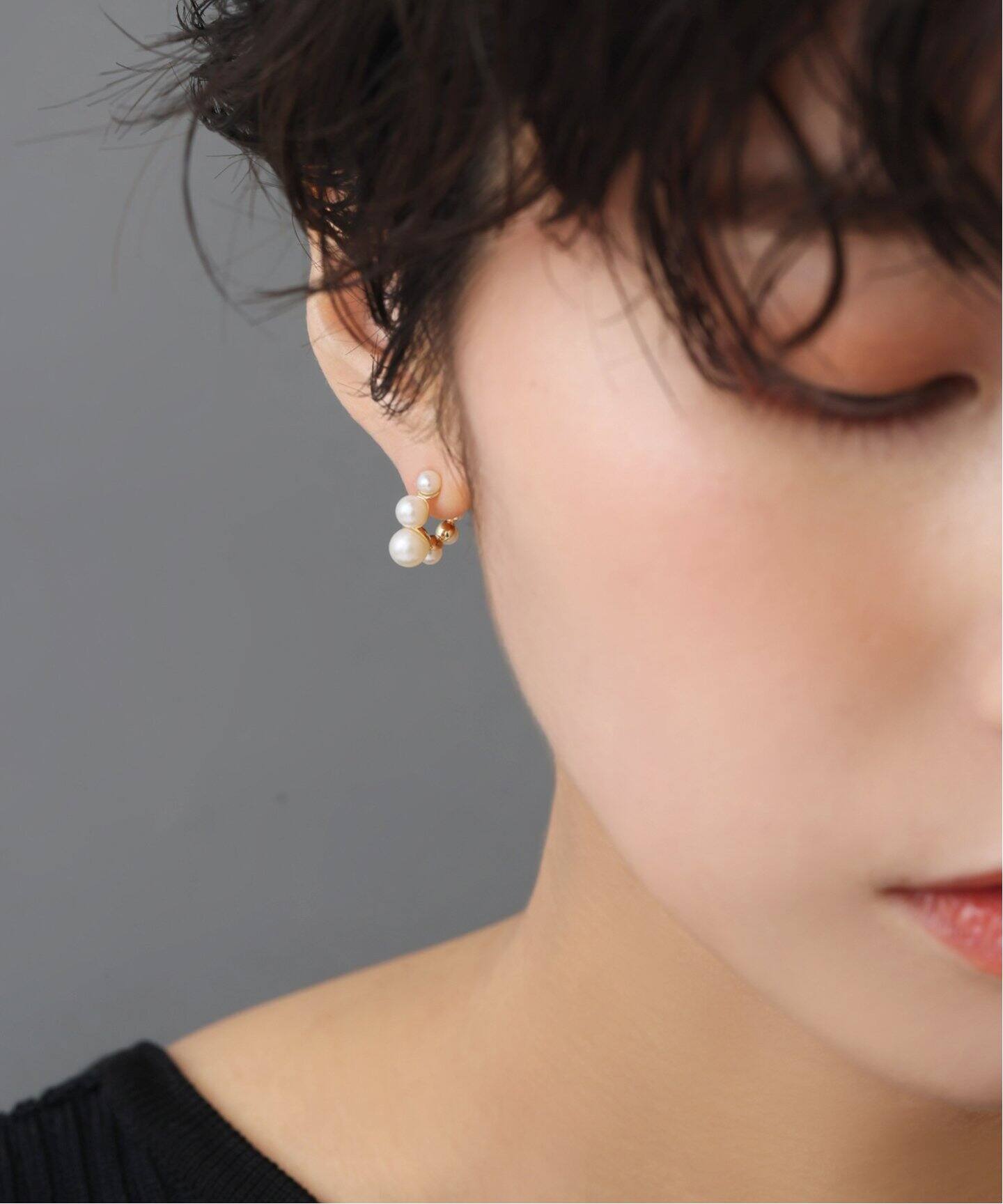 グラデーションパールスモールフープピアス K10（両耳）（ピアス（両耳 