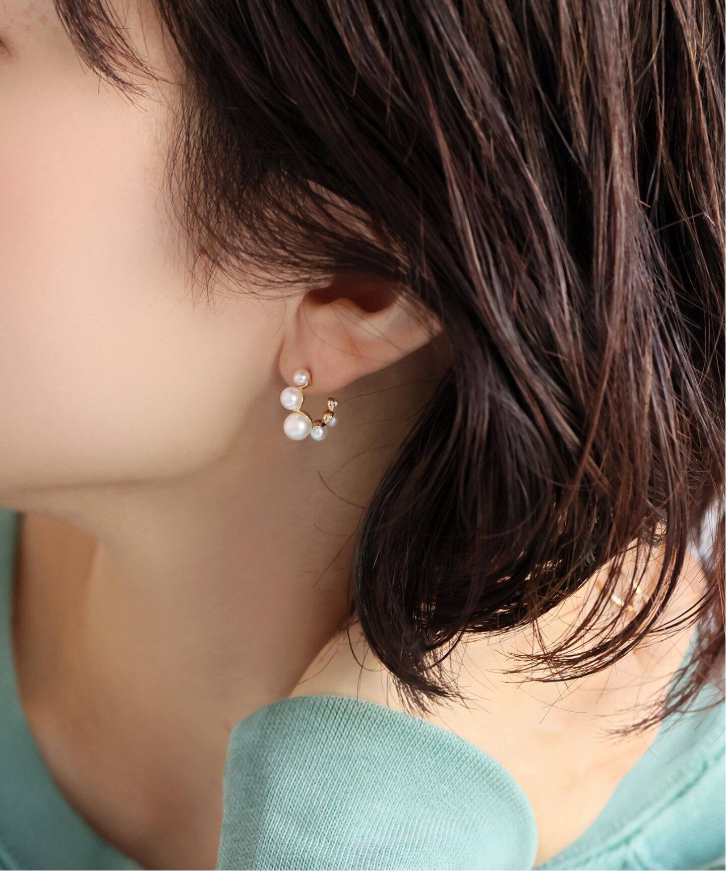 グラデーションパールスモールフープピアス K10（両耳）（ピアス（両耳 