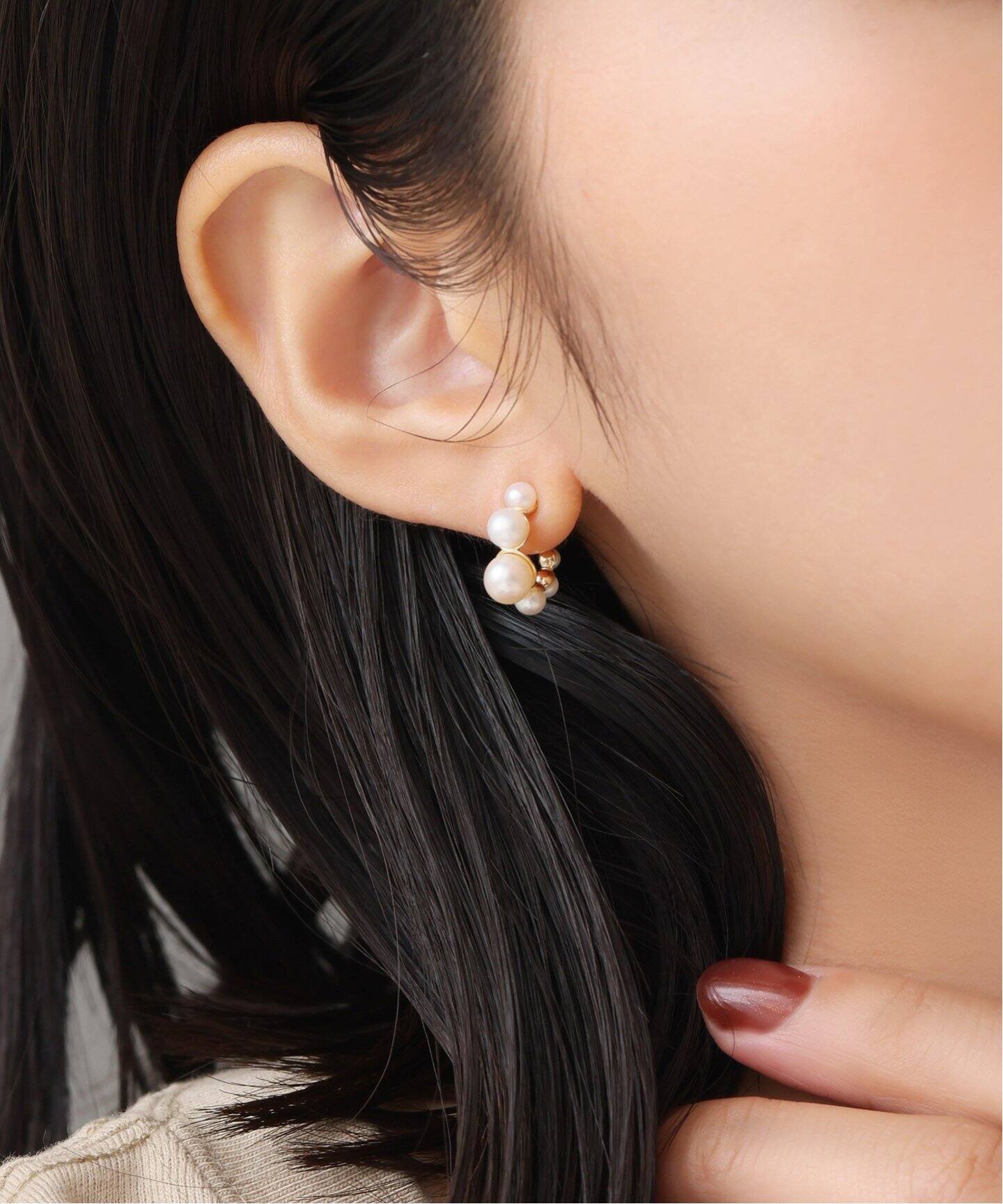 グラデーションパールスモールフープピアス K10（両耳）（ピアス（両耳 