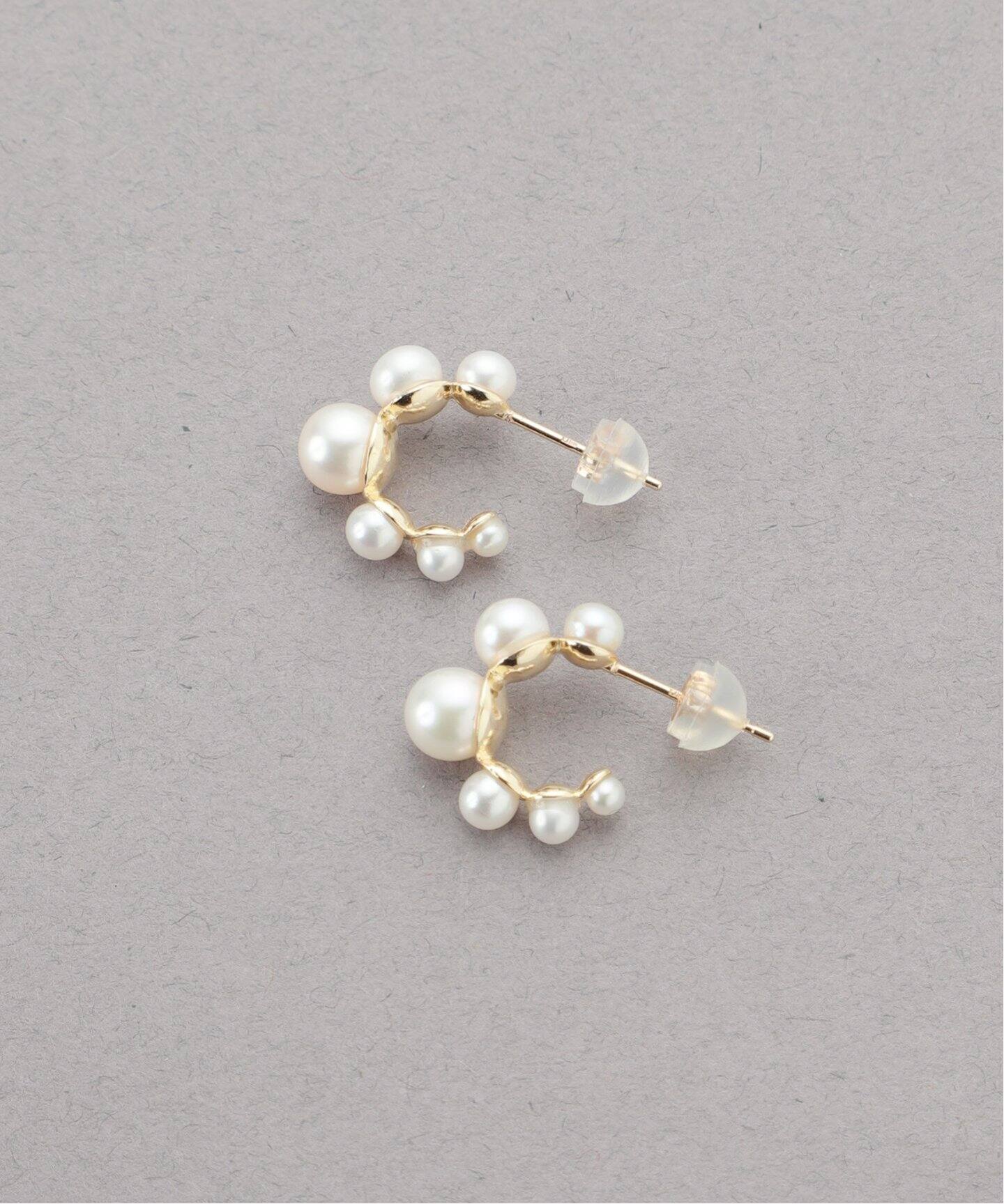 グラデーションパールスモールフープピアス K10（両耳）（ピアス（両耳 