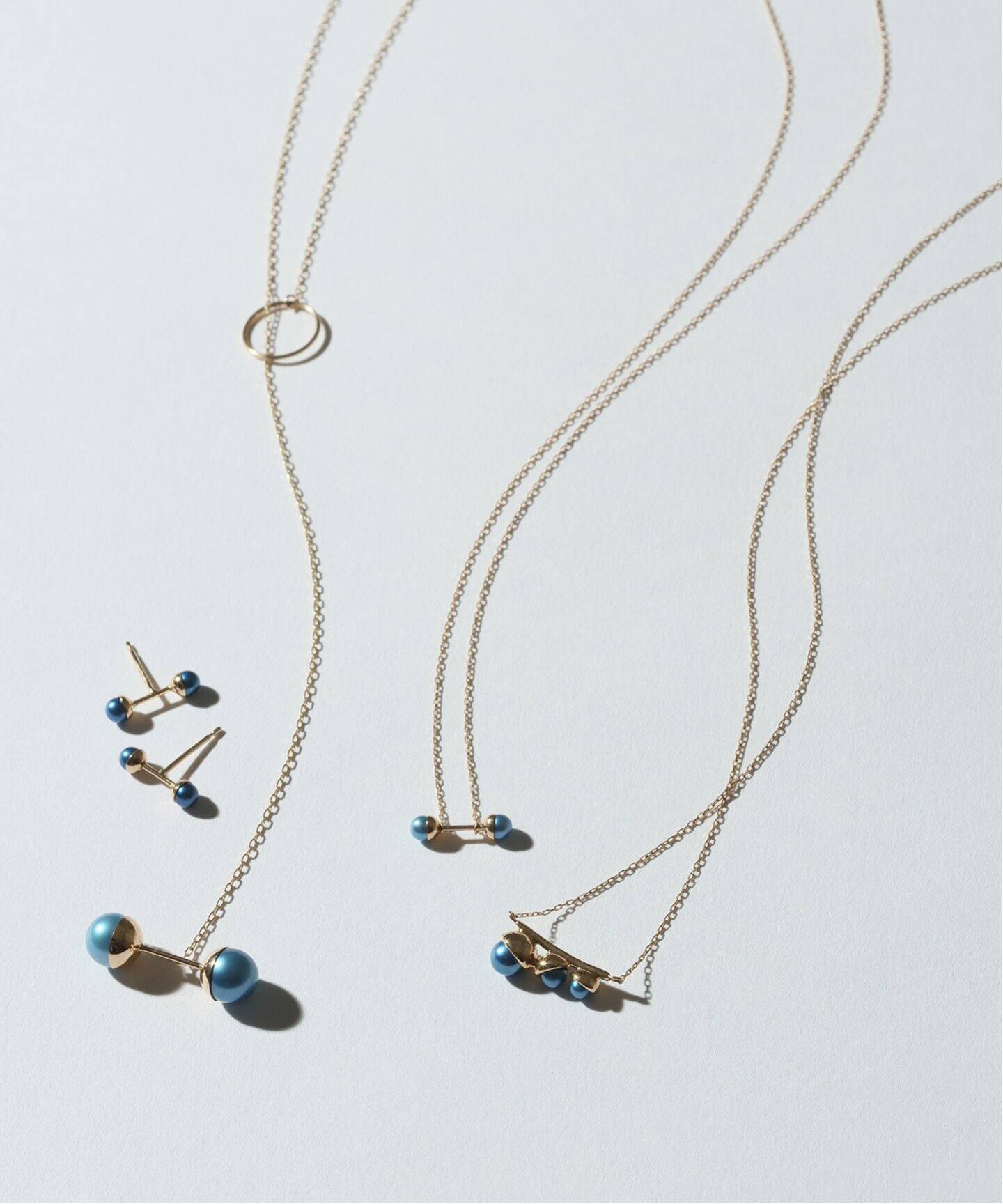 インディゴパール3mmバーモチーフピアス K10（両耳）（ピアス  