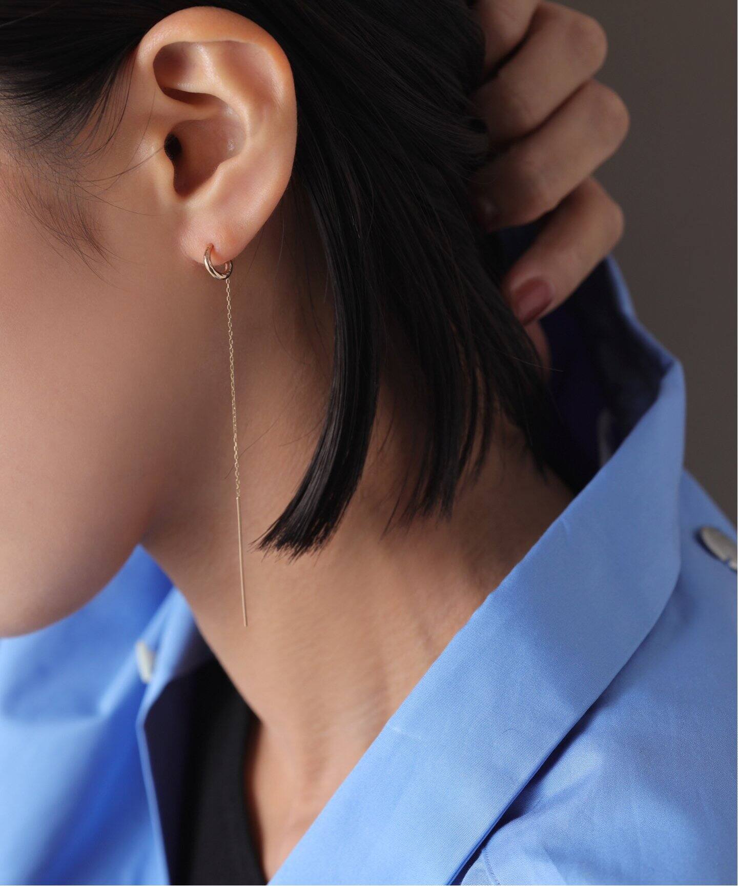 Cフープロングチェーンピアス K10（両耳）（ピアス（両耳用））｜Lilas 