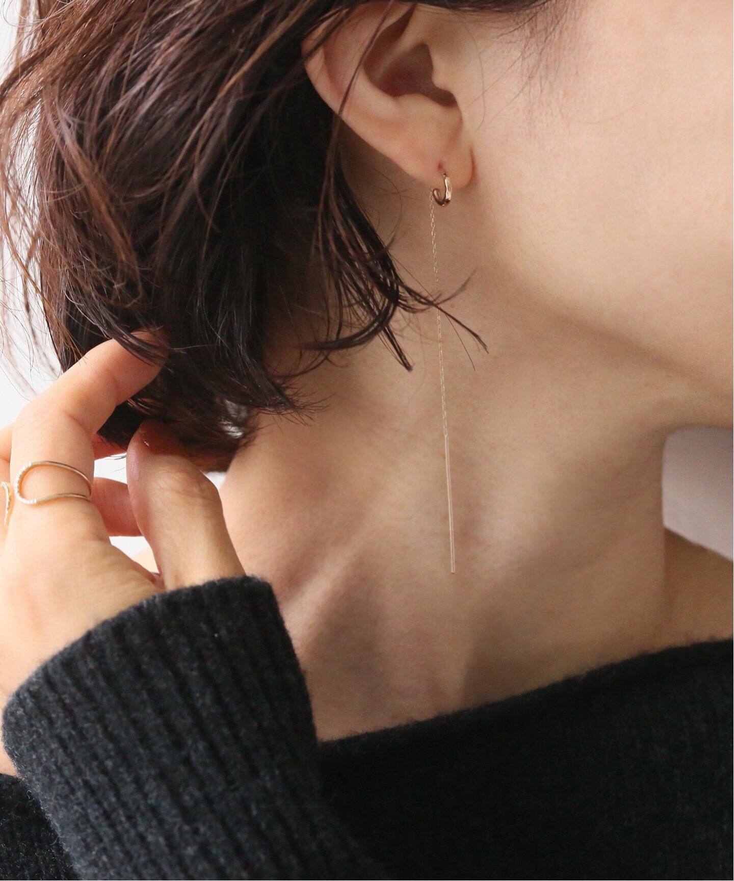 Cフープロングチェーンピアス K10（両耳）（ピアス（両耳用））｜Lilas 