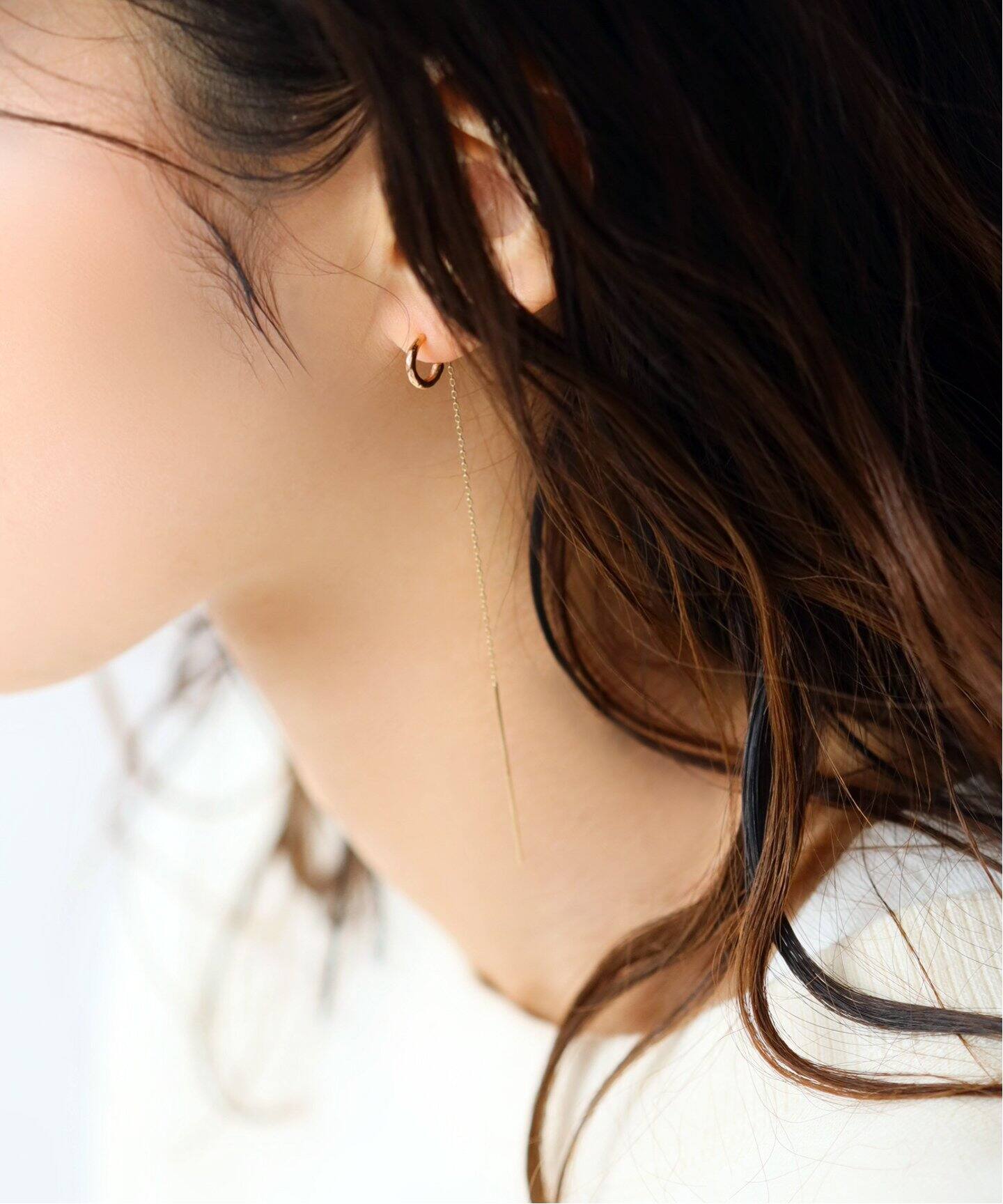 Cフープロングチェーンピアス K10（両耳）（ピアス（両耳用））｜Lilas 