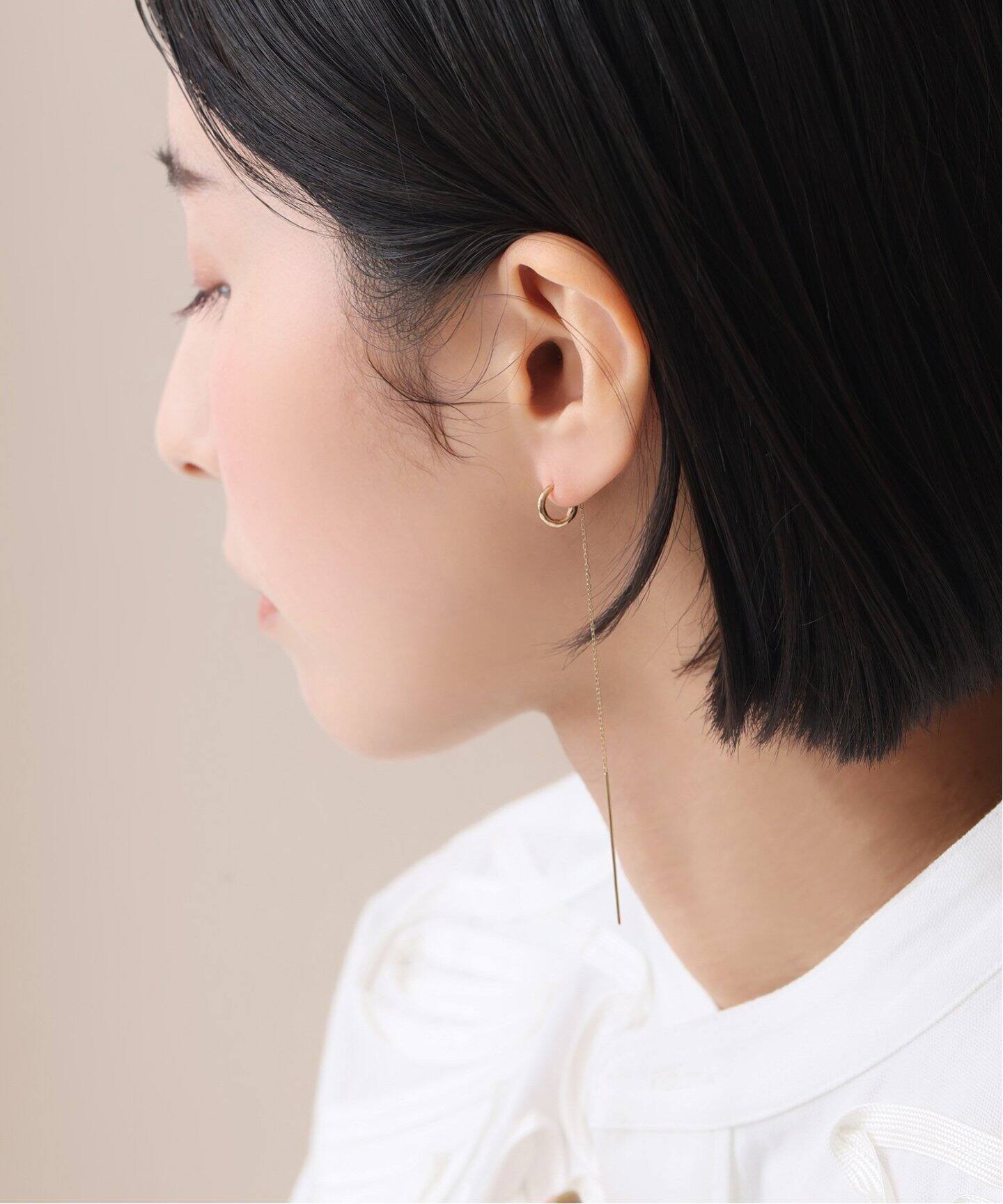 Cフープロングチェーンピアス K10（両耳）（ピアス（両耳用））｜Lilas 