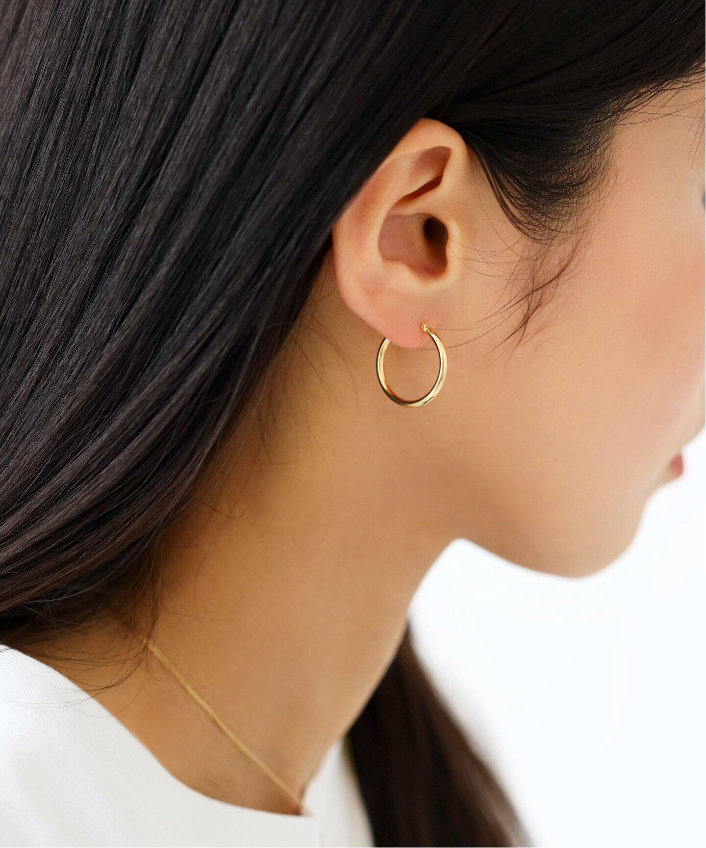 20mmフープパイプピアス K18（両耳）（ピアス（両耳用））｜Lilas 