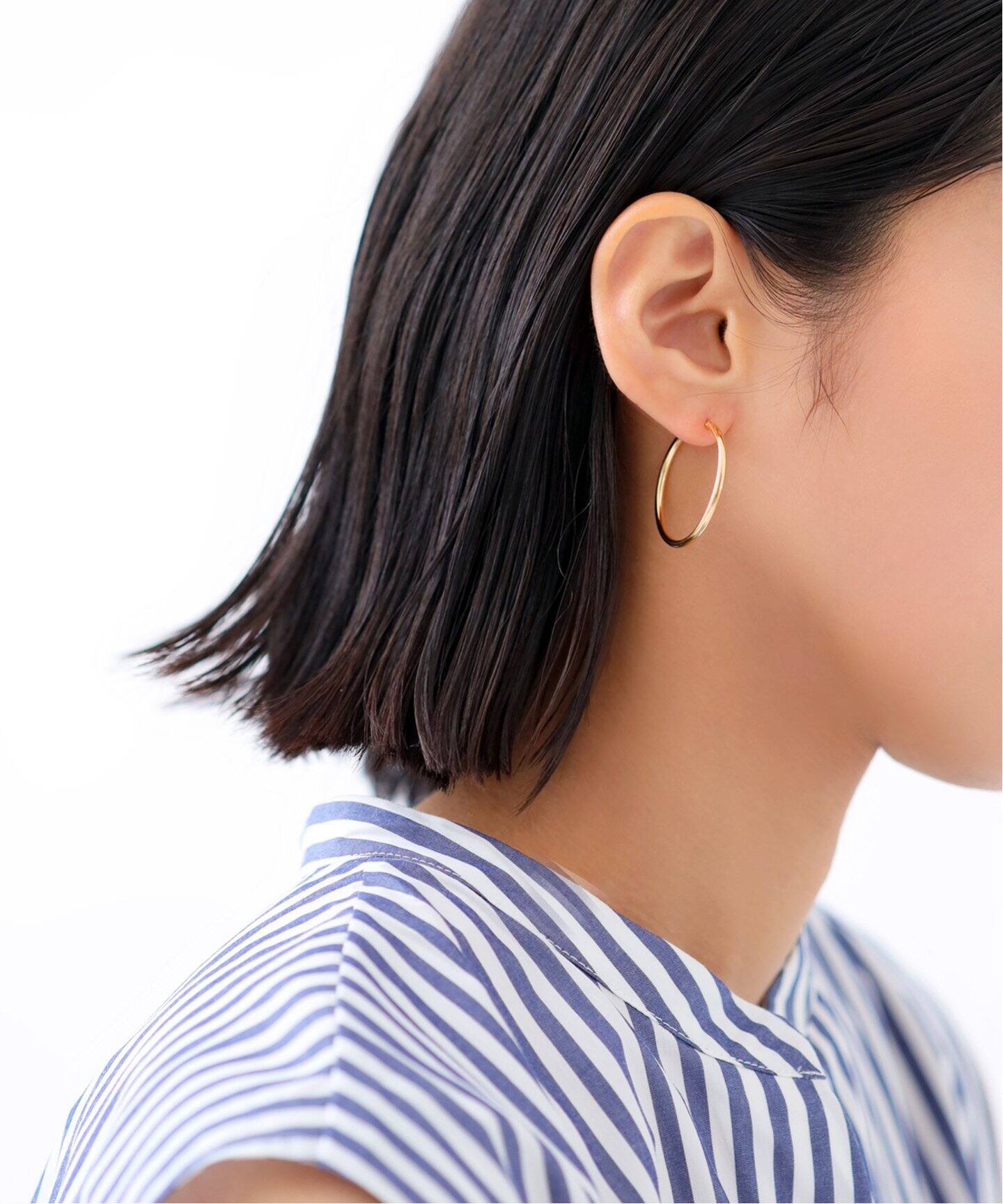 30mmフープパイプピアス K18（両耳）（ピアス（両耳用））｜Lilas  