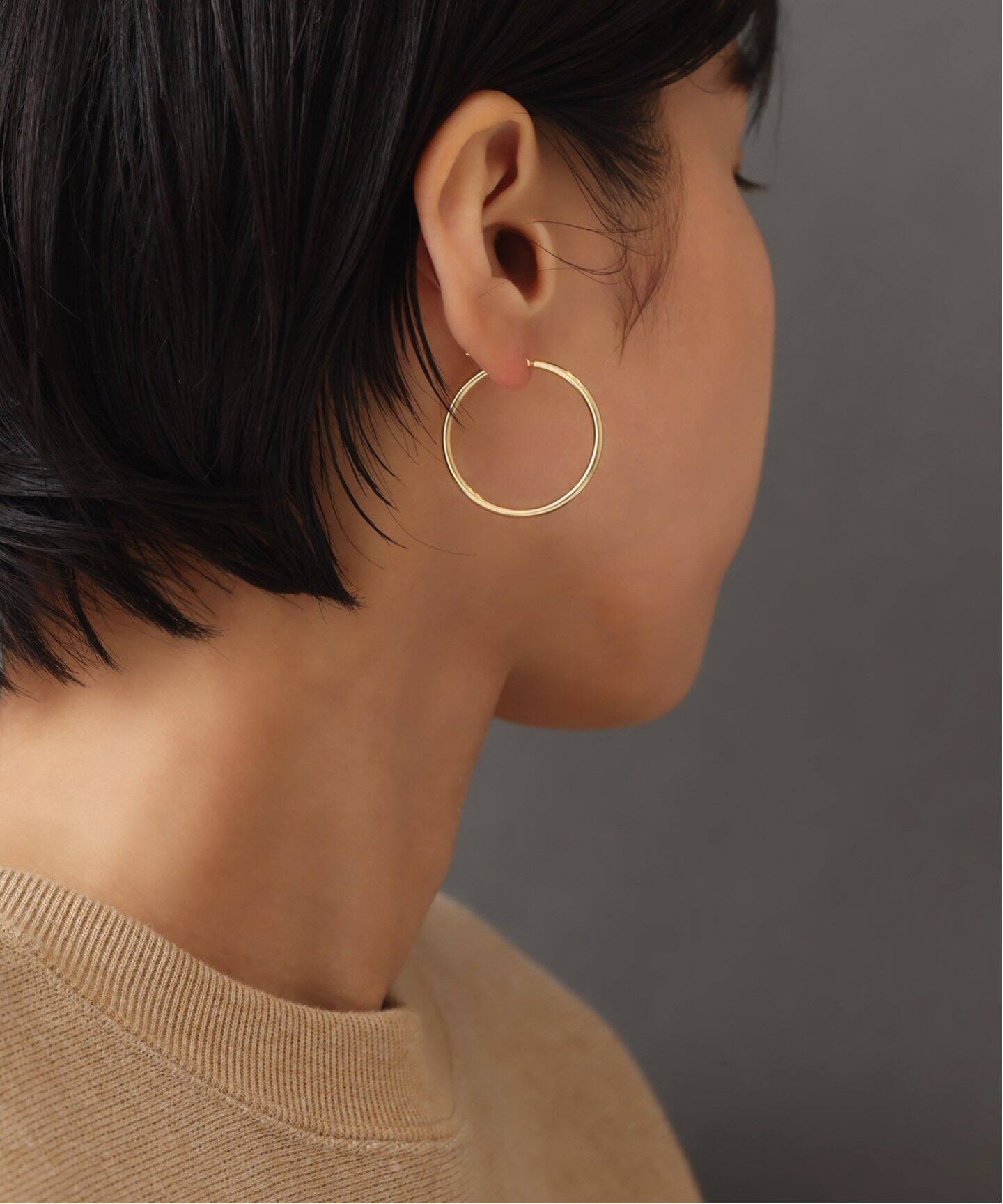 30mmフープパイプピアス K18（両耳）（ピアス（両耳用））｜Lilas  