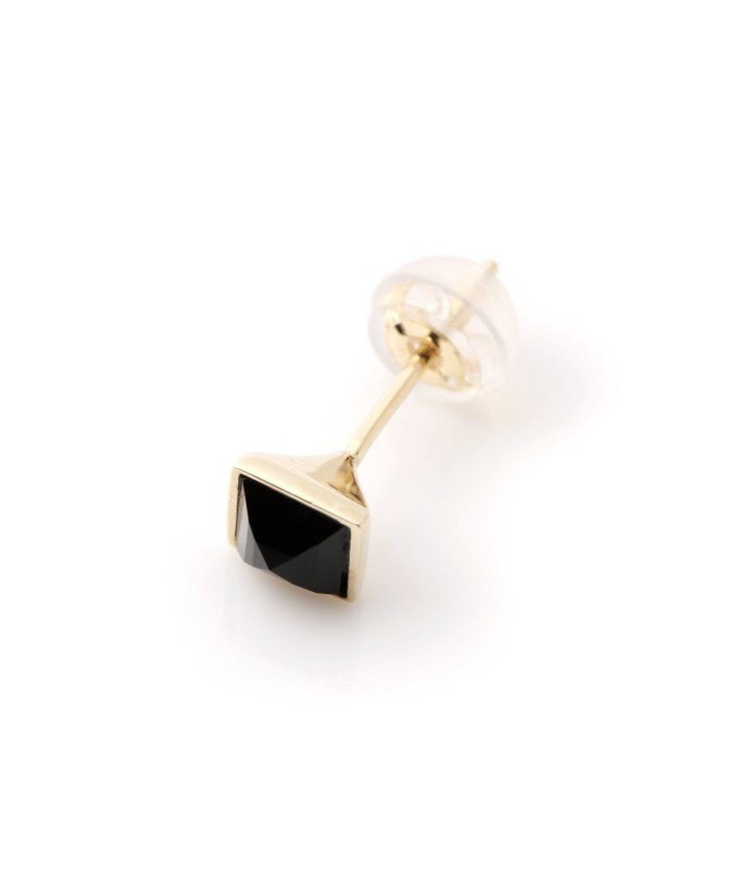 追加》オニキスピラミッドモチーフ4mmピアス K10（両耳）（ピアス（両 