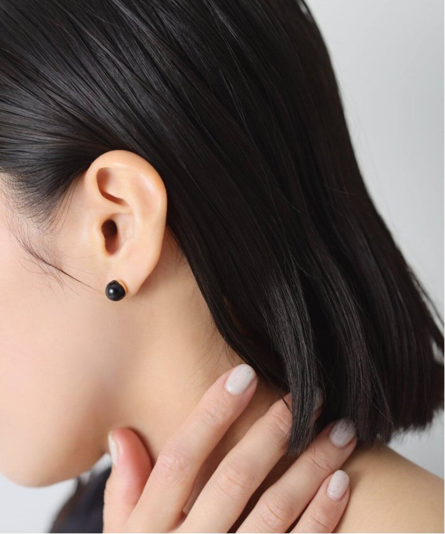 オニキス8mmカップボールピアス K10（両耳）（ピアス（両耳用 