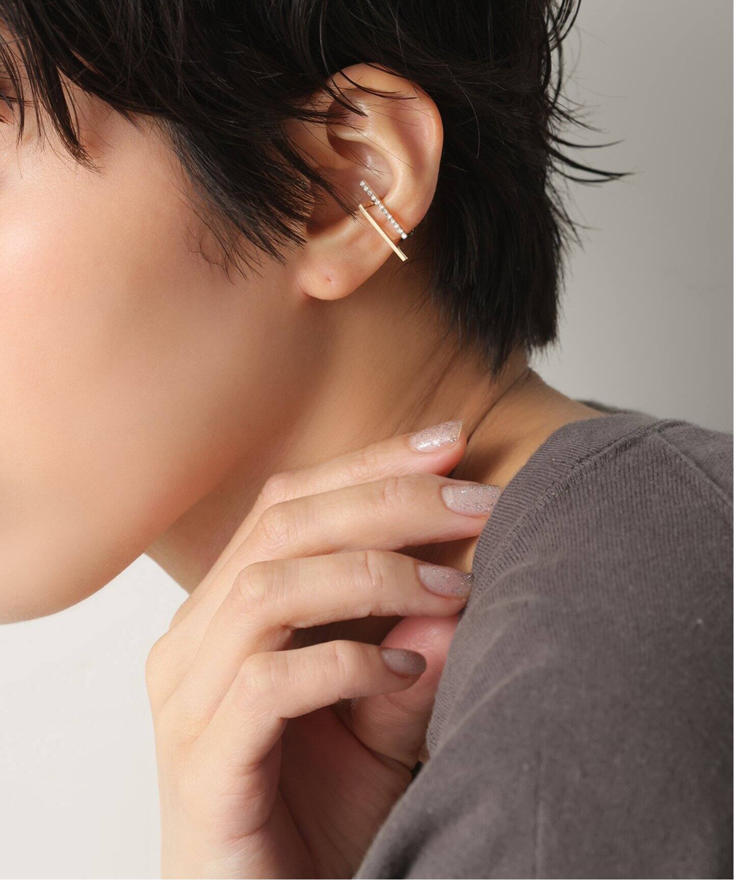 追加予約》ダイヤダブルバーイヤーカフ K10（片耳）（イヤーカフ  