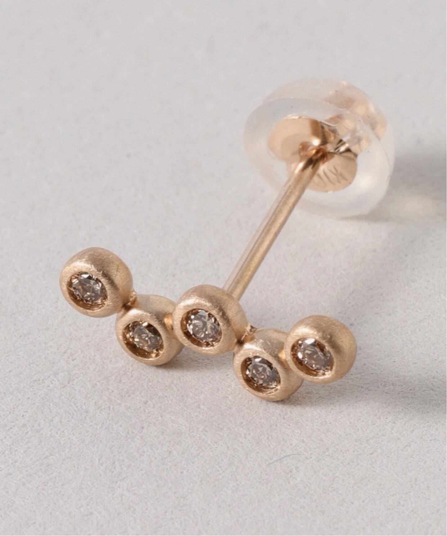 ブラウンダイヤウェーブピアス K10（両耳）（ピアス（両耳用 