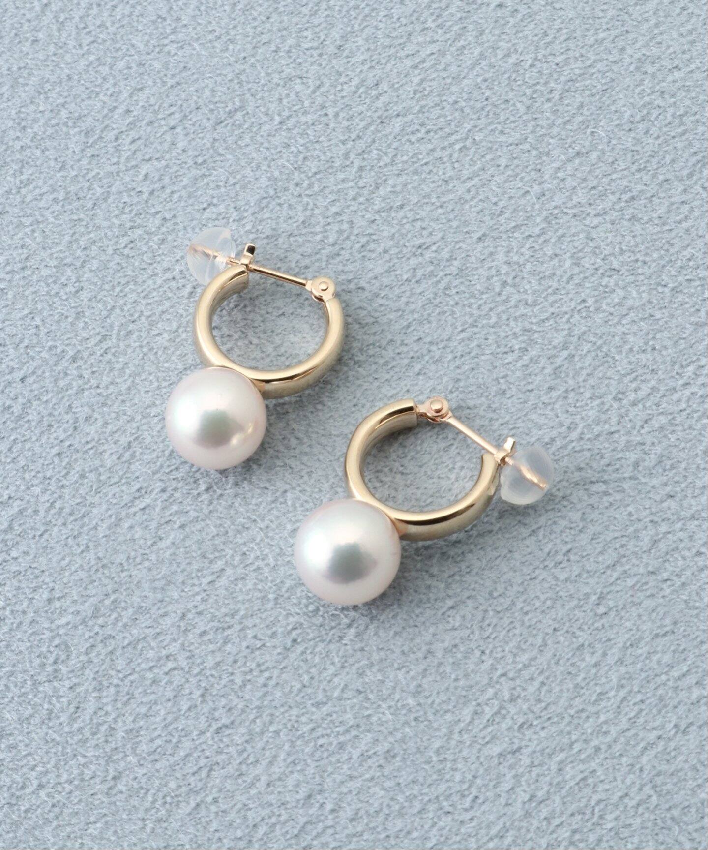 10K 8.0mm akoya pearl hoop pierce(両耳)（ピアス（両耳用  