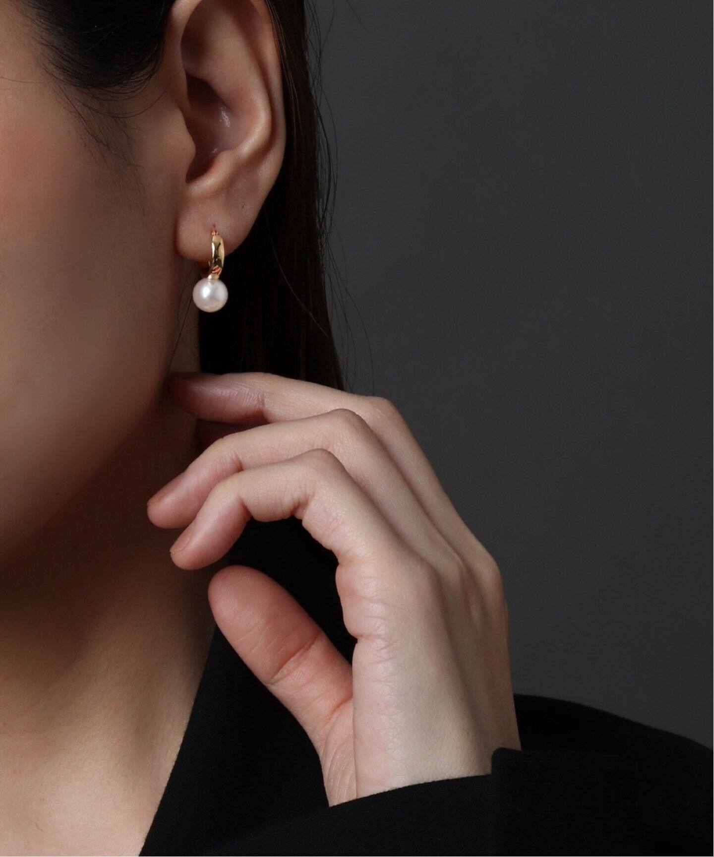 10K 8.0mm akoya pearl hoop pierce(両耳)（ピアス（両耳用  