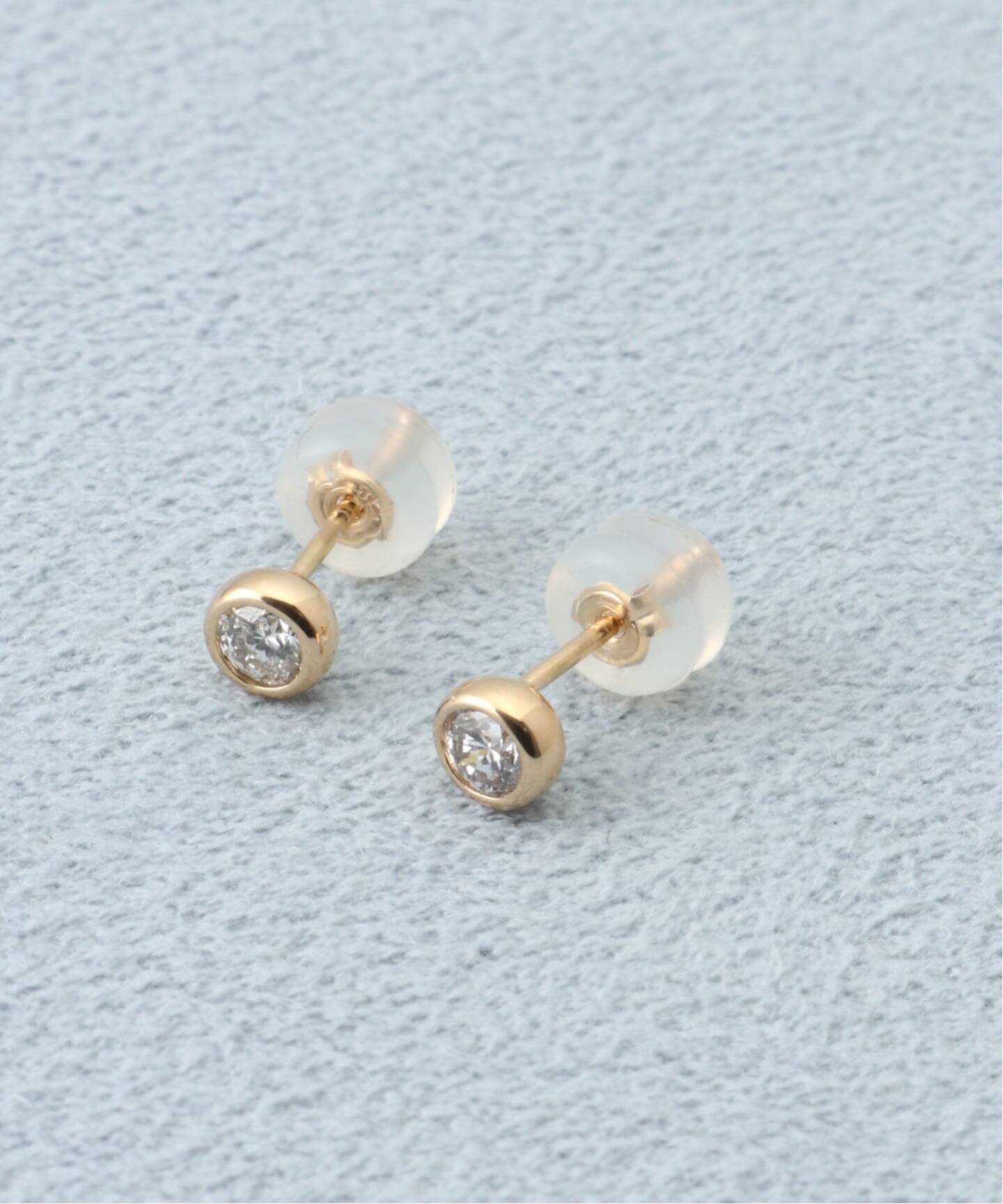 18K 0.2ct diamond bezel setting pierce(両耳)（ピアス（両耳用 