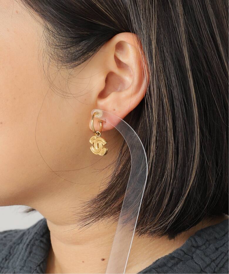 VINTAGE CHANEL/シャネル】pierce logo hoop (両耳)（ピアス（両耳用 