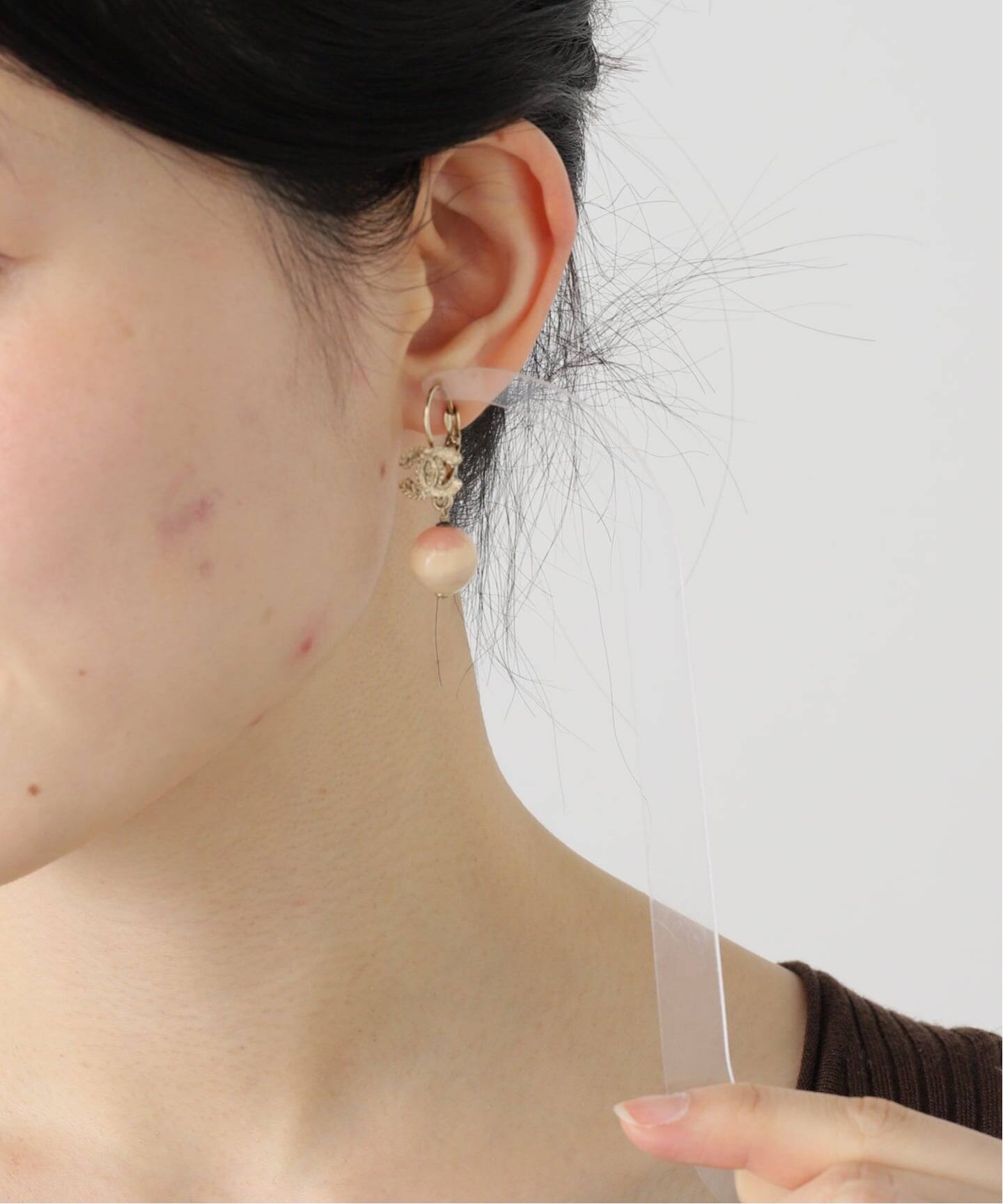 CHANEL/シャネル】pierce hoop logo marble pearl(両耳)（ピアス（両耳