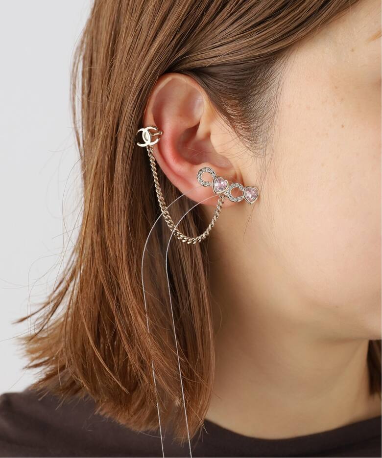 VINTAGE CHANEL/シャネル】Pierce logo coco w/earcuf(両耳)（ピアス 