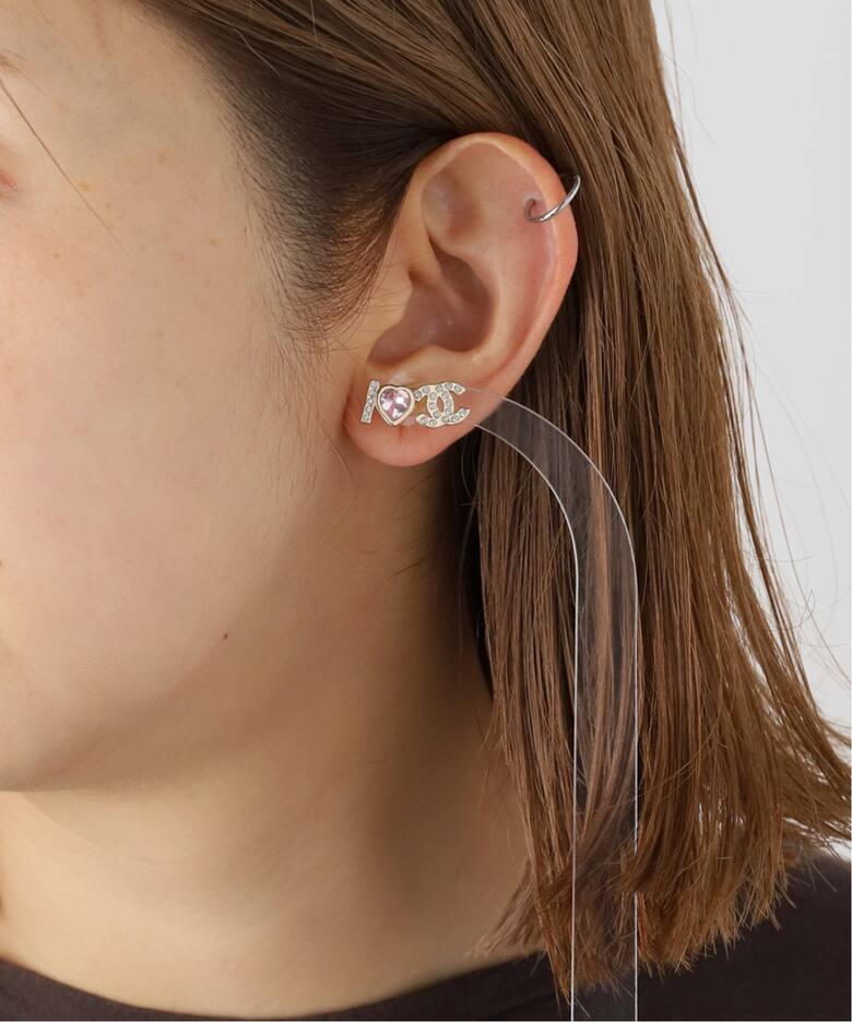 VINTAGE CHANEL/シャネル】Pierce logo coco w/earcuf(両耳)（ピアス 