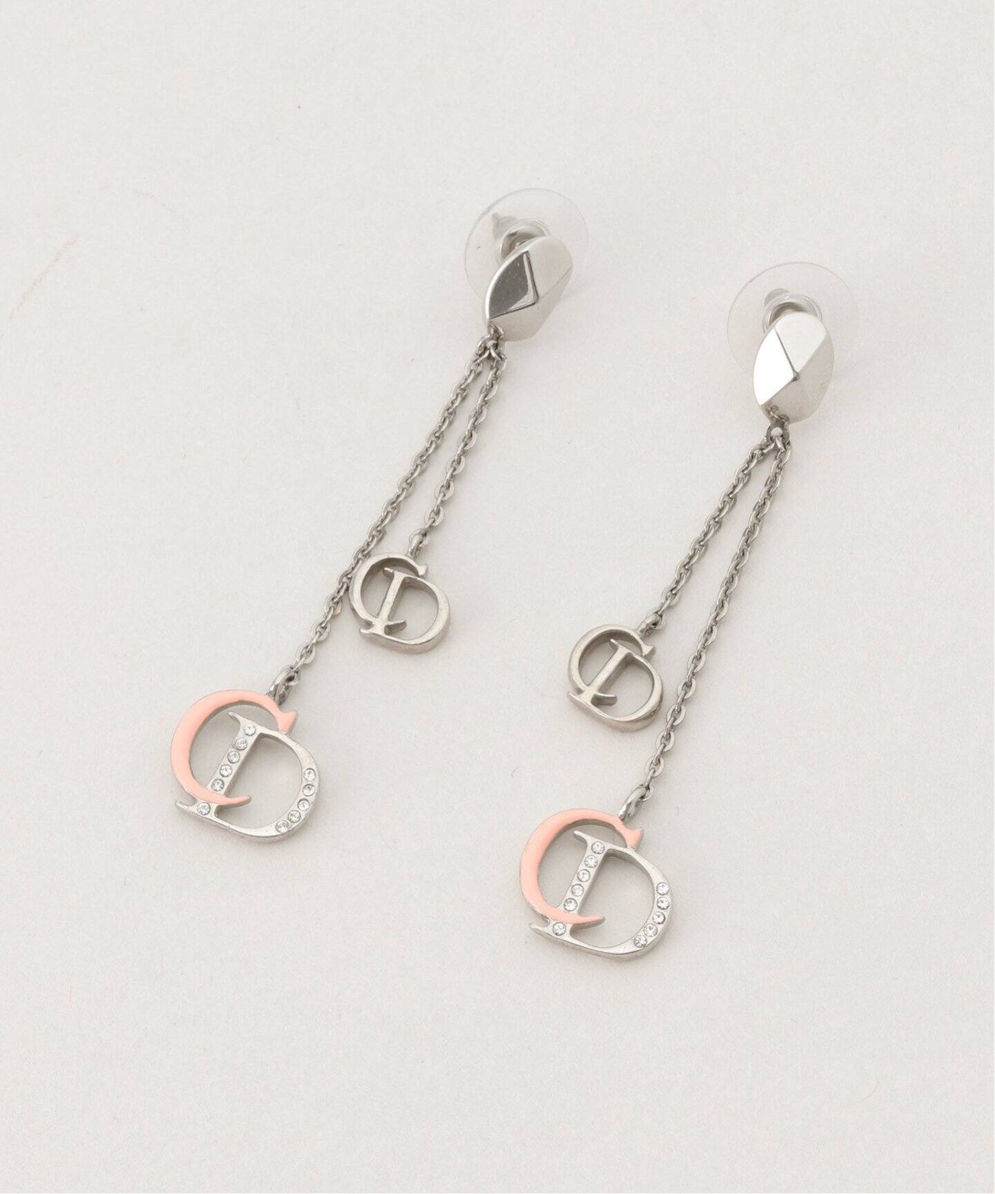 VINTAGE DIOR/ディオール】 pierce logo chain rs pink(両耳)（ピアス 