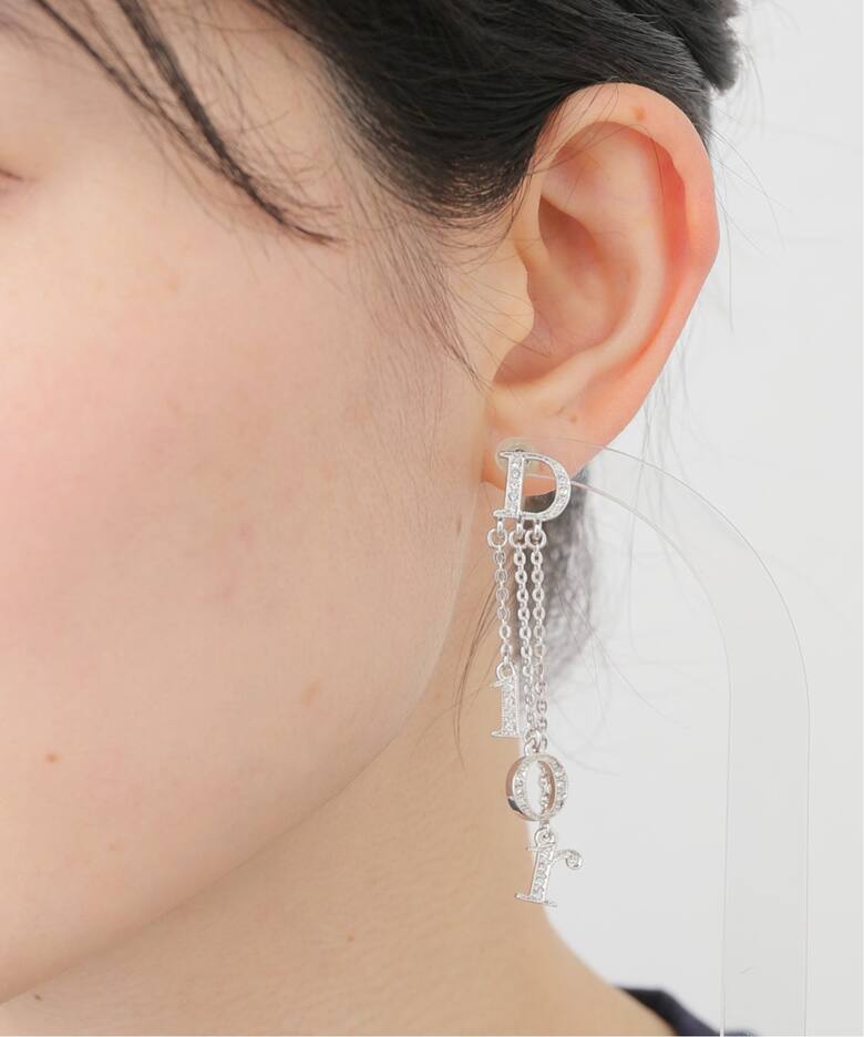 VINTAGE DIOR/ディオール】 pierce logo chain rs(両耳)（ピアス（両耳 