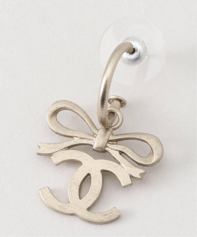 VINTAGE CHANEL/シャネル】Pierce hoop logo ribbon(両耳)（ピアス（両 
