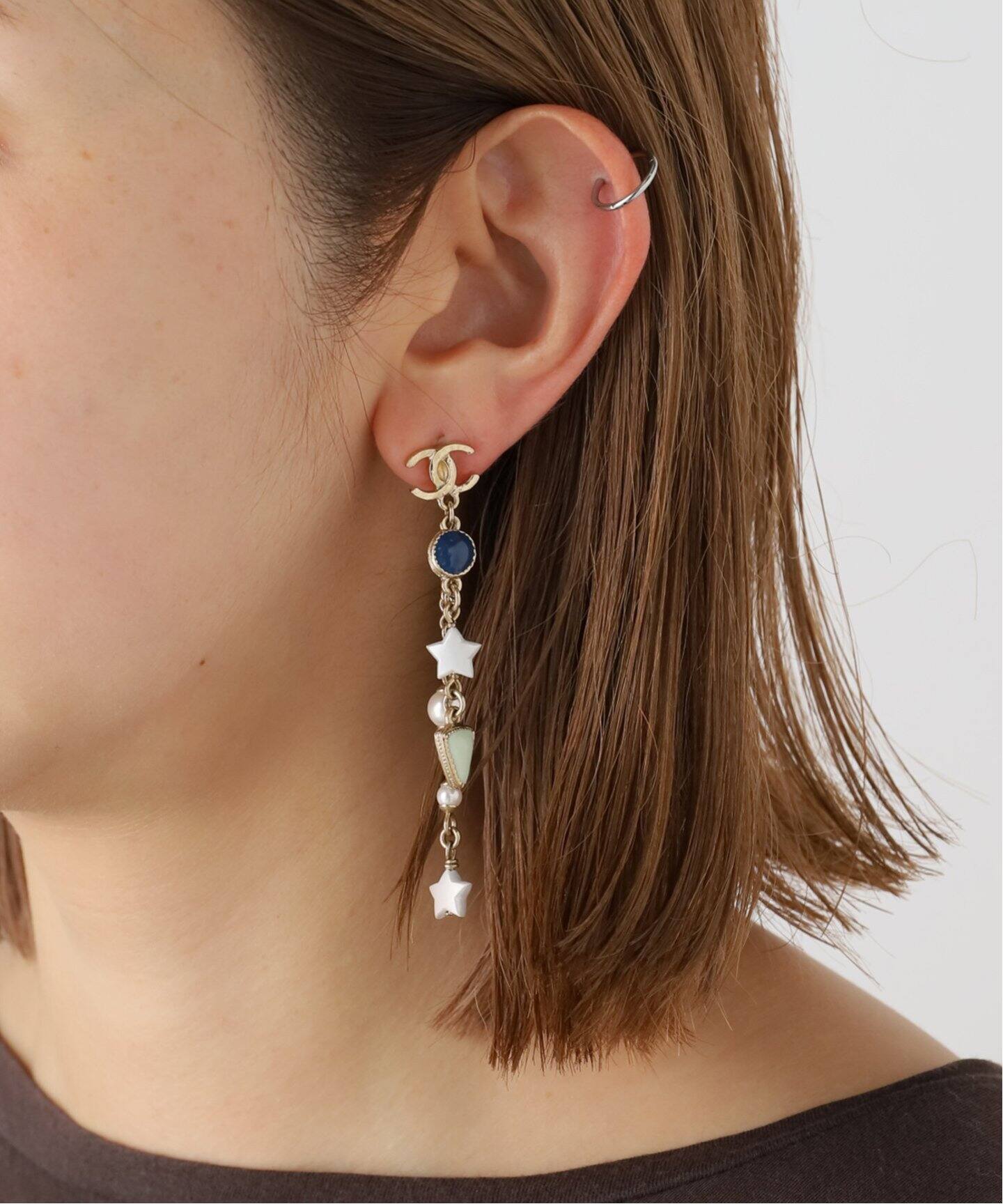 VINTAGE CHANEL/シャネル】Earring logo chain star pearl (両耳  