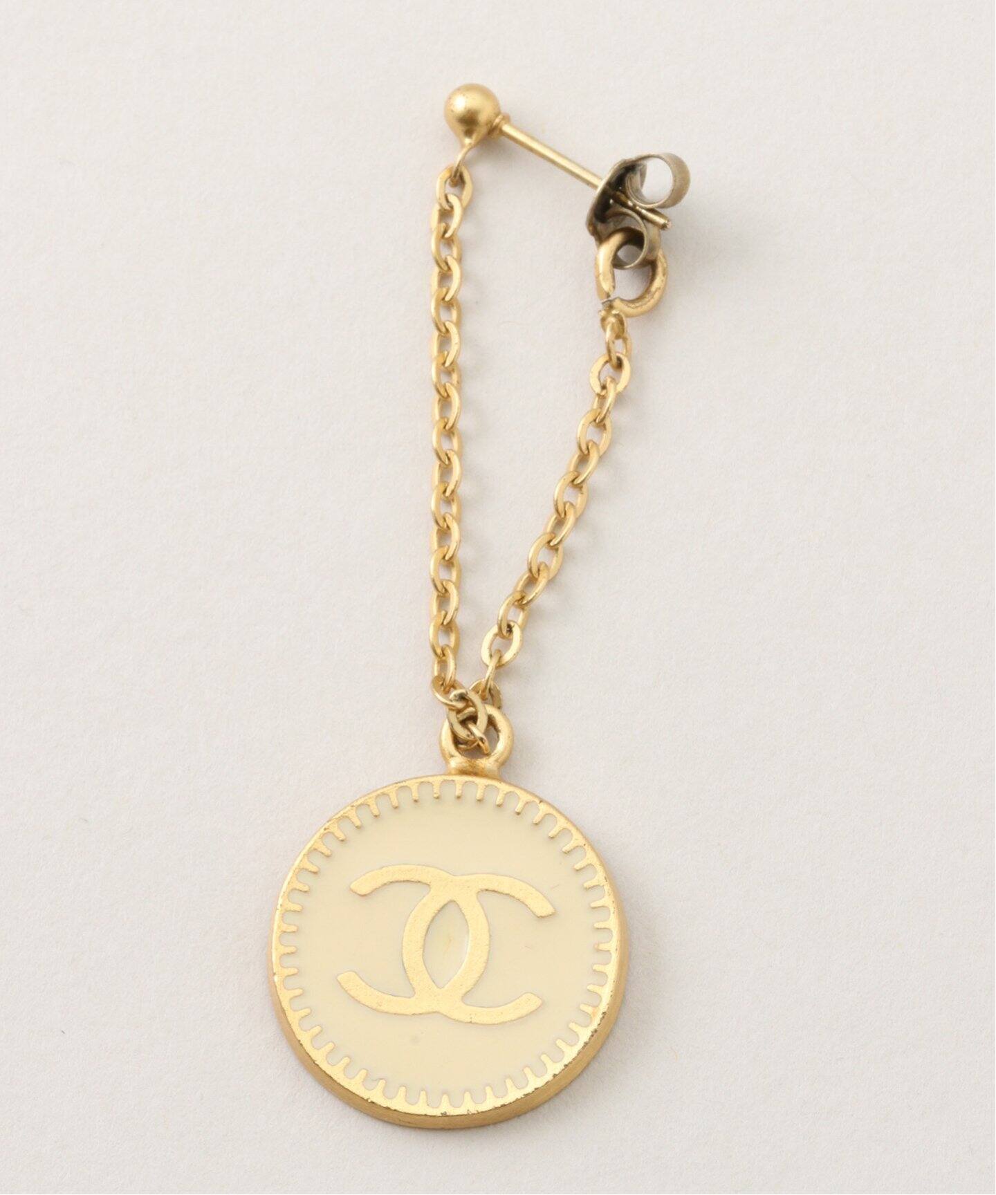 VINTAGE CHANEL/シャネル】pierce round logo chain (両耳)（ピアス
