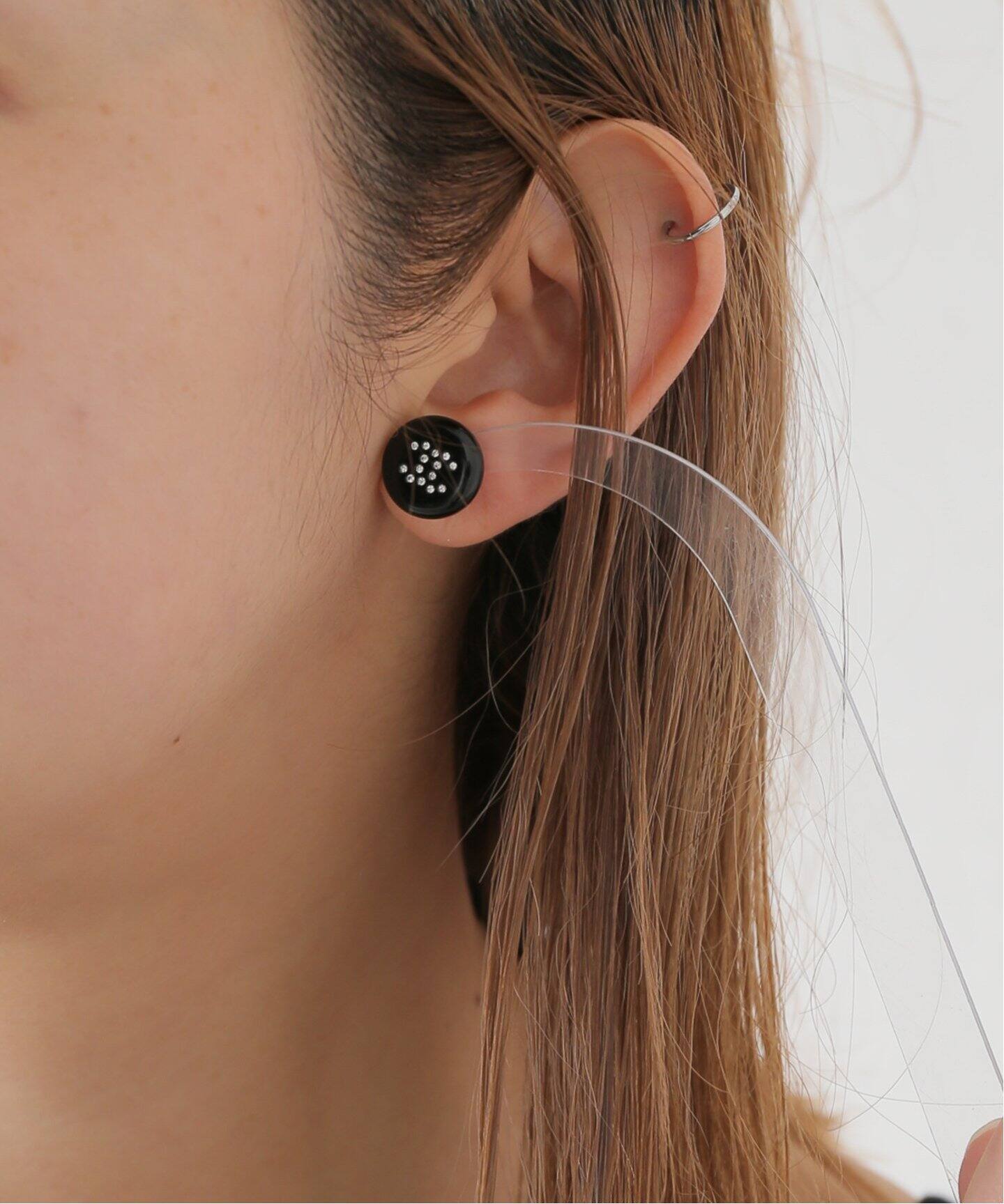 VINTAGE CHANEL/シャネル】 pierce logo rs black round(両耳)（ピアス 