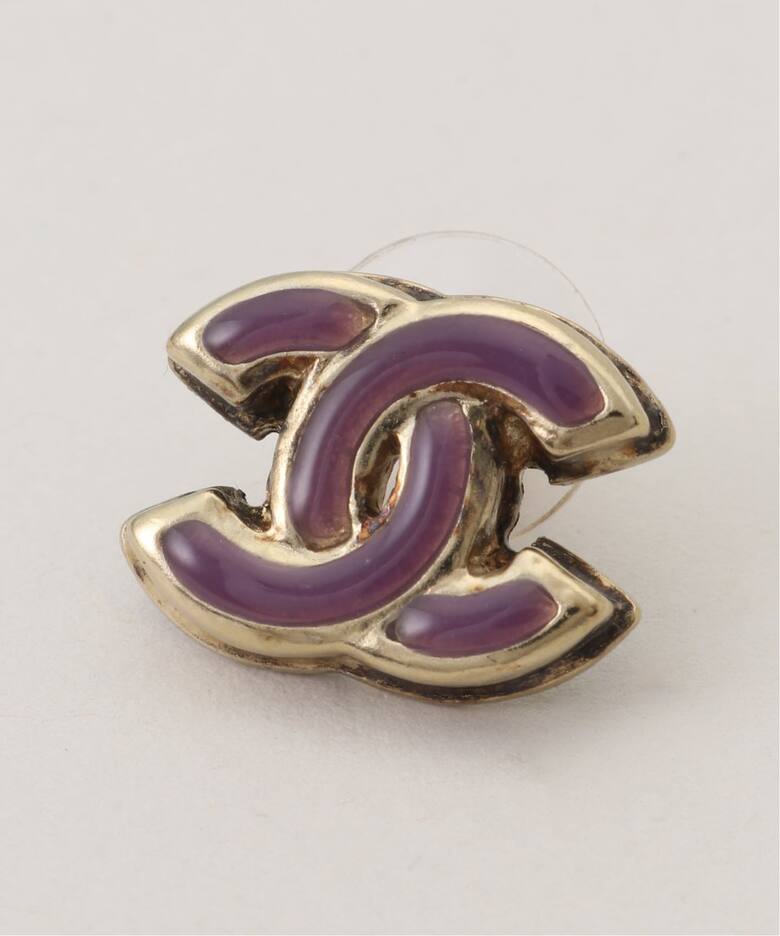 VINTAGE CHANEL/シャネル】 pierce logo purple(両耳)（ピアス（両耳用 