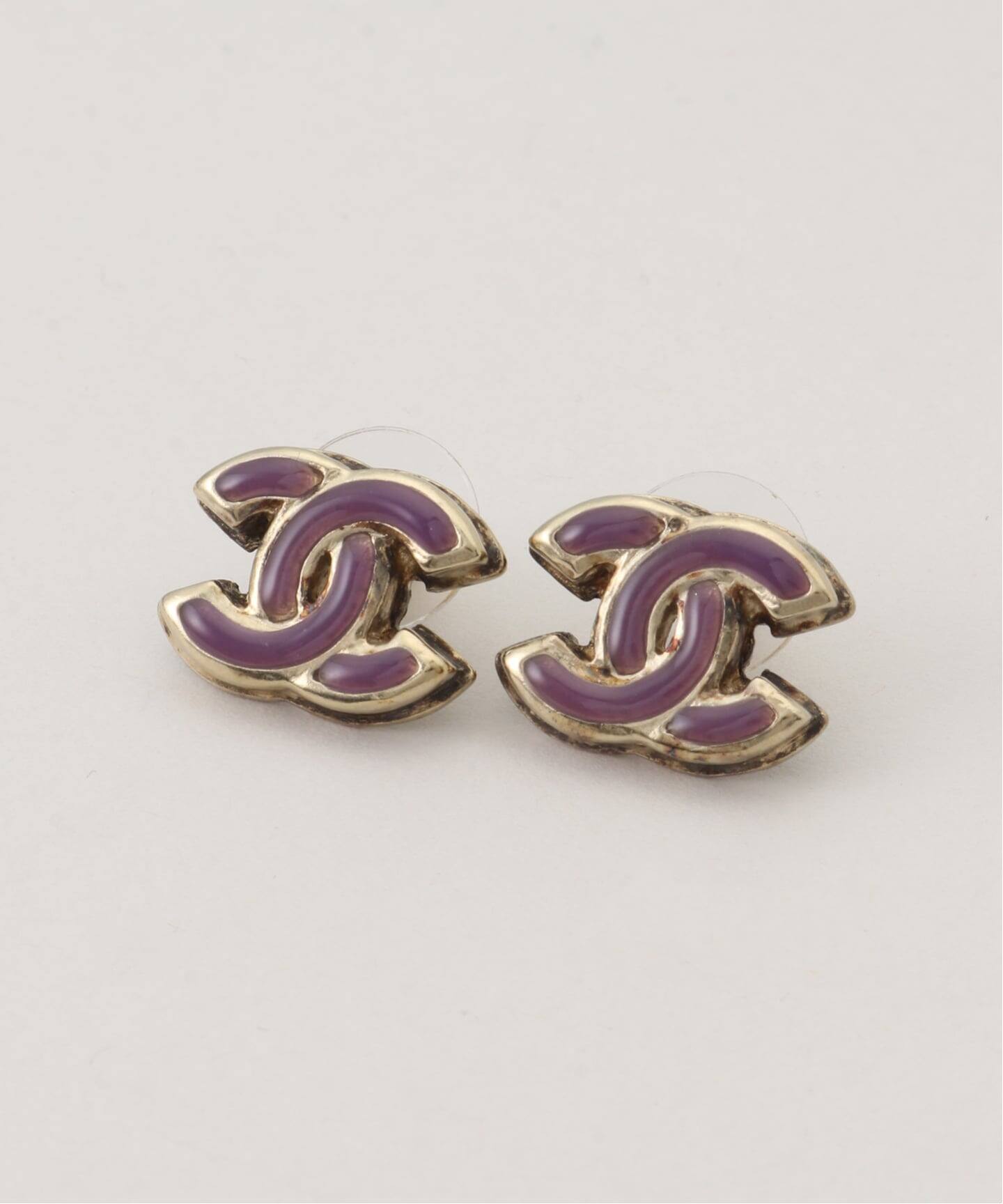 VINTAGE CHANEL/シャネル】 pierce logo purple(両耳)（ピアス（両耳用 