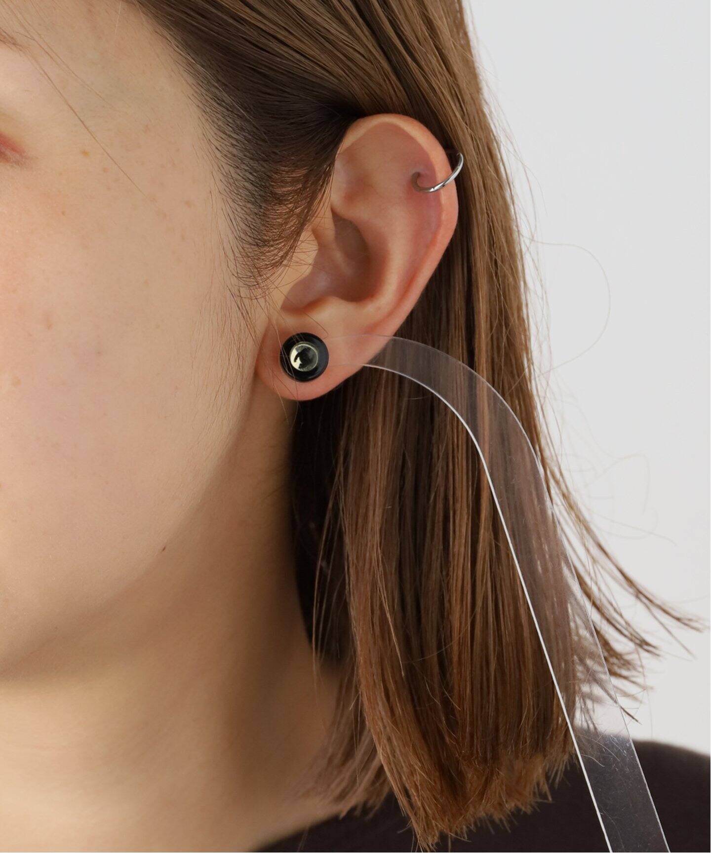 VINTAGE CHANEL/シャネル】Pierce rogo mirror black round(両耳  