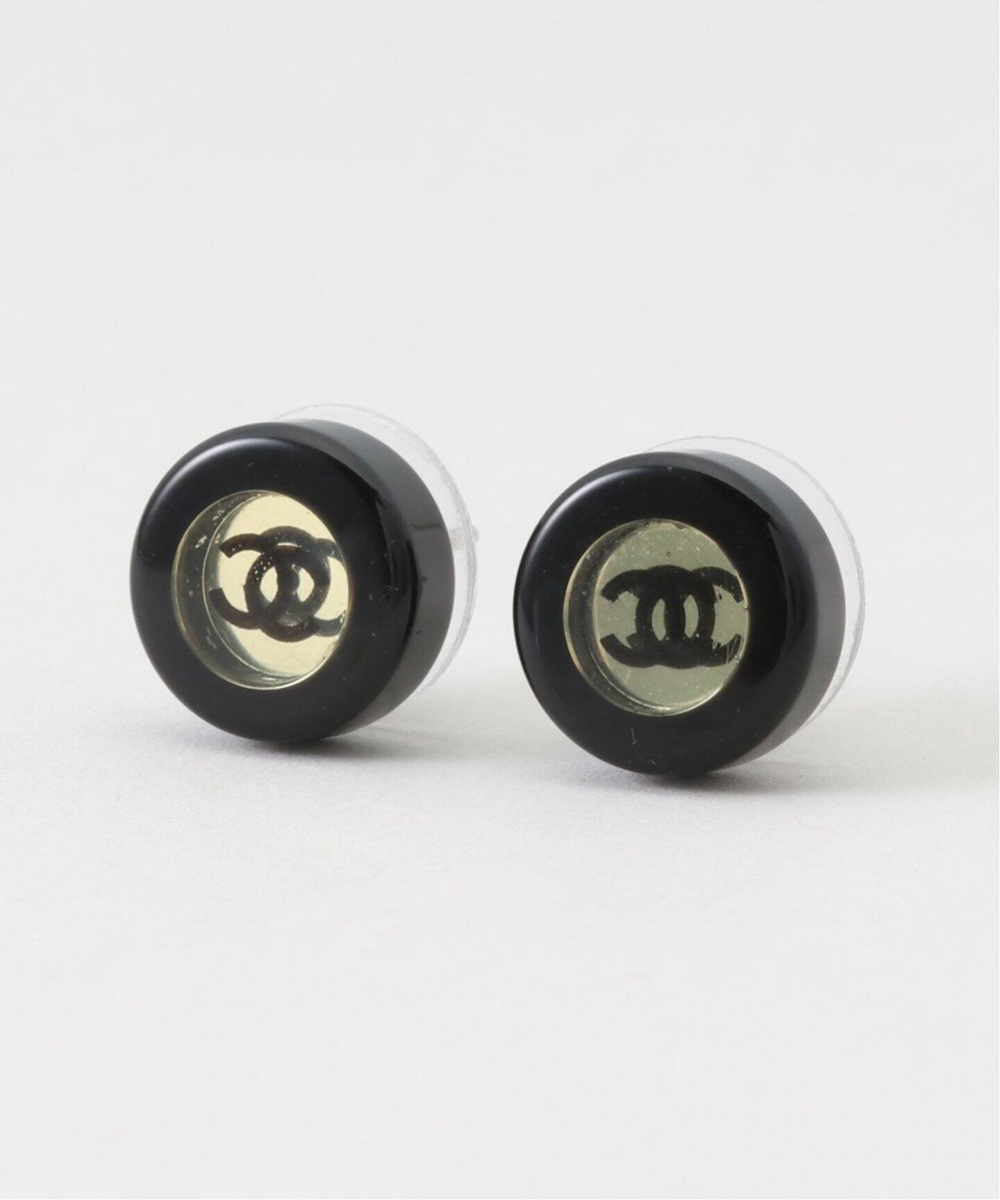 VINTAGE CHANEL/シャネル】Pierce rogo mirror black round(両耳  