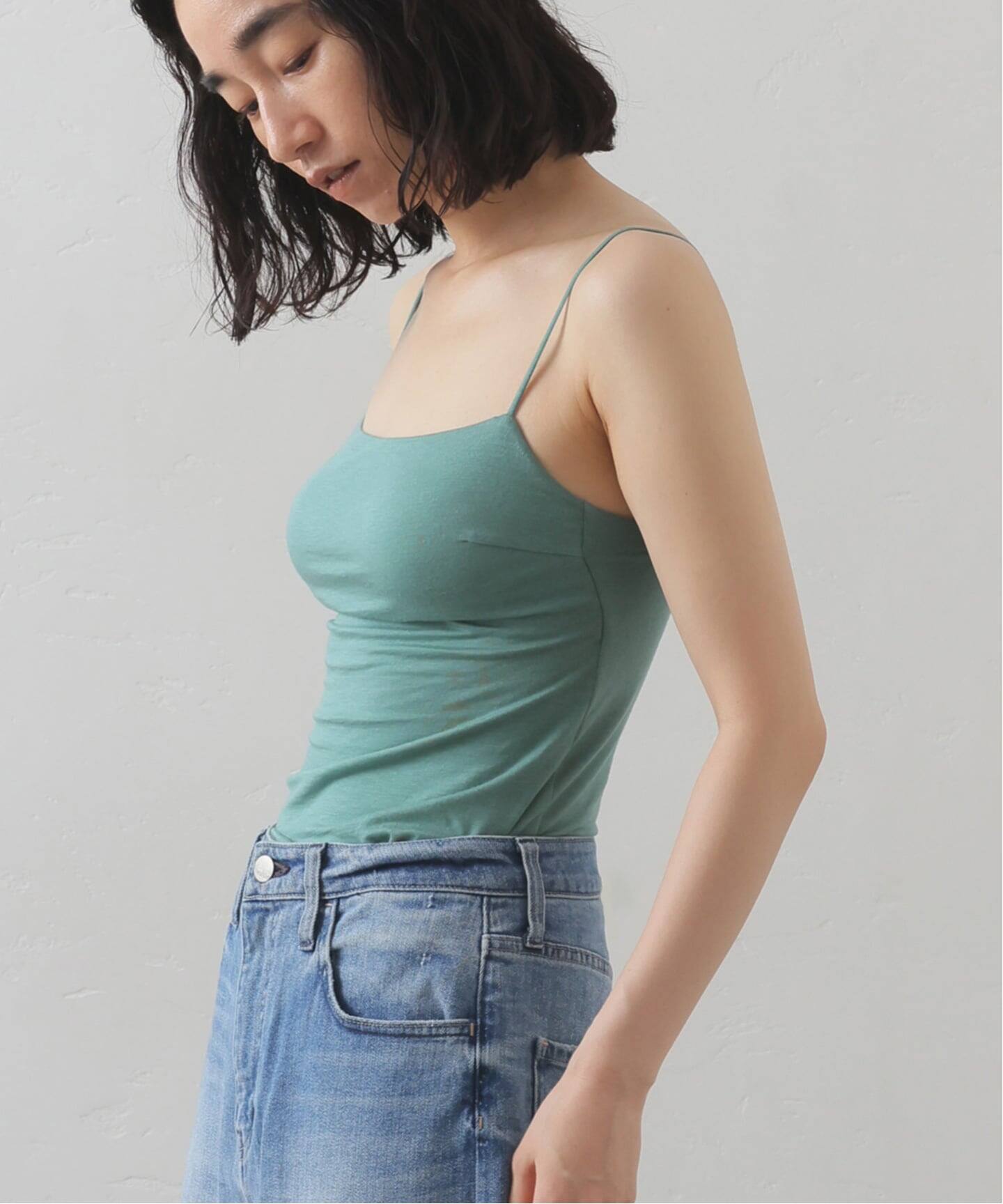 ACTIVE】Bamboo ストレッチキャミソール（グリーン）（カップ付き 