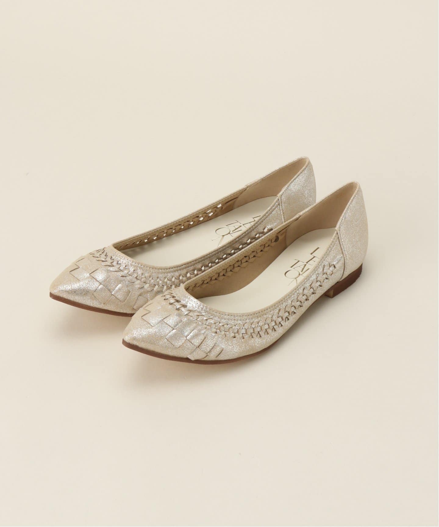 Le Talon ポインテッドサシメッシュフラットシューズ24.5cmホワイト ポインテッドサシメッシュフラット（フラットシューズ）｜LE