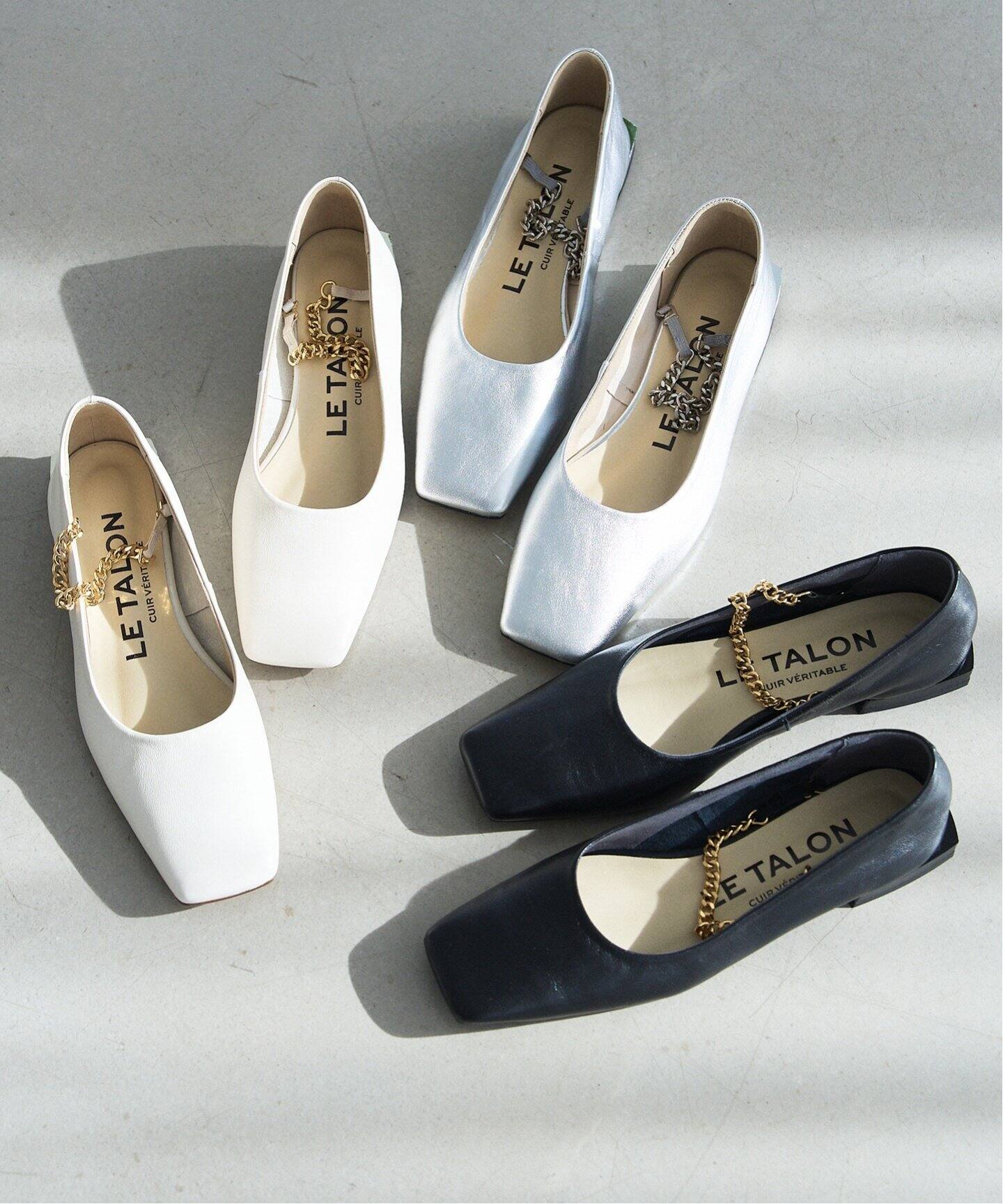 TAEKO HIGASHIHARA×LE TALONレザースクエアメリージェーンフラット 