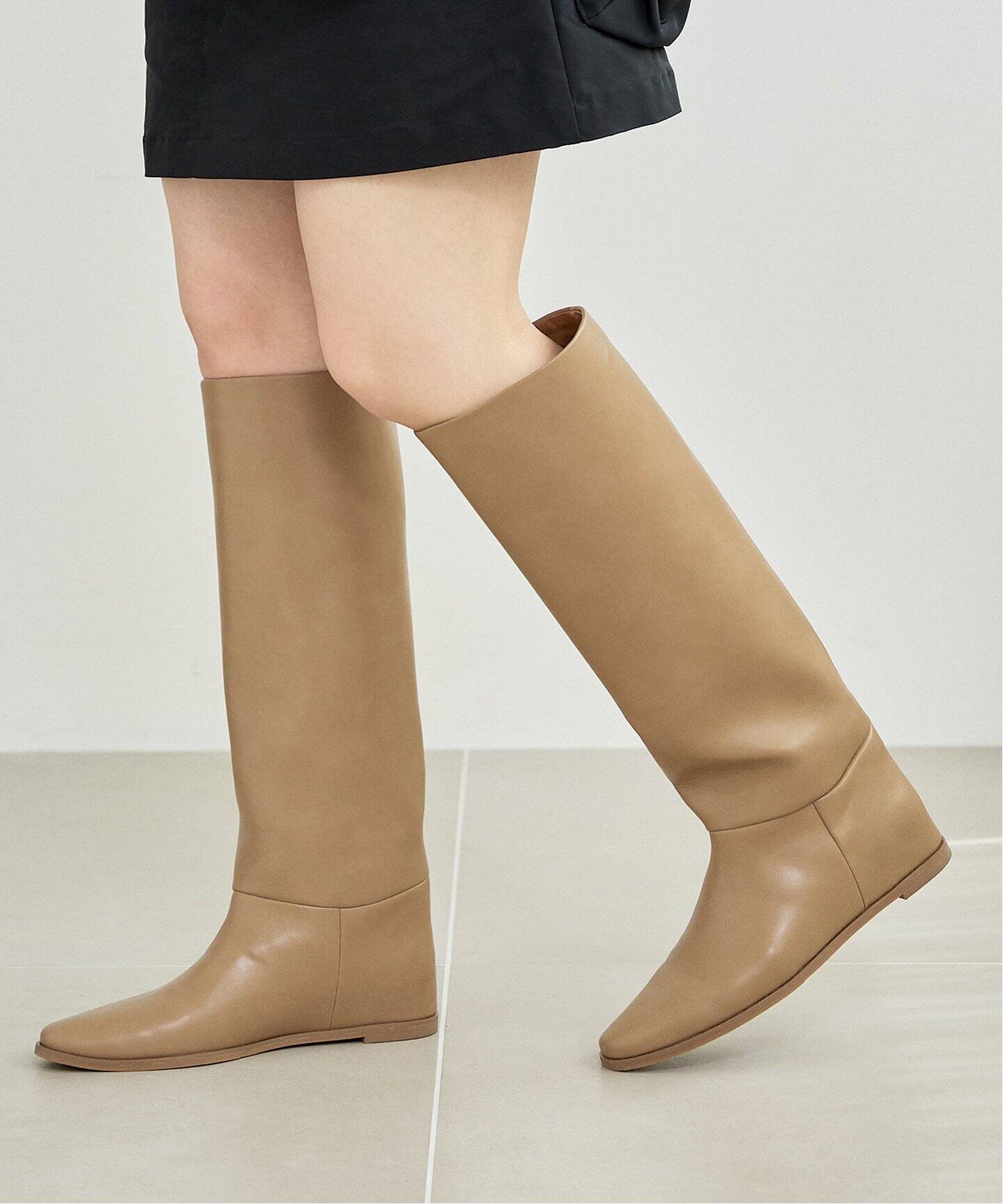 2cmワイドシャフトロングブーツ　ベージュ　XL 追加3》2cmワイドシャフトロングブーツ（ロングブーツ）｜LE TALON（ル