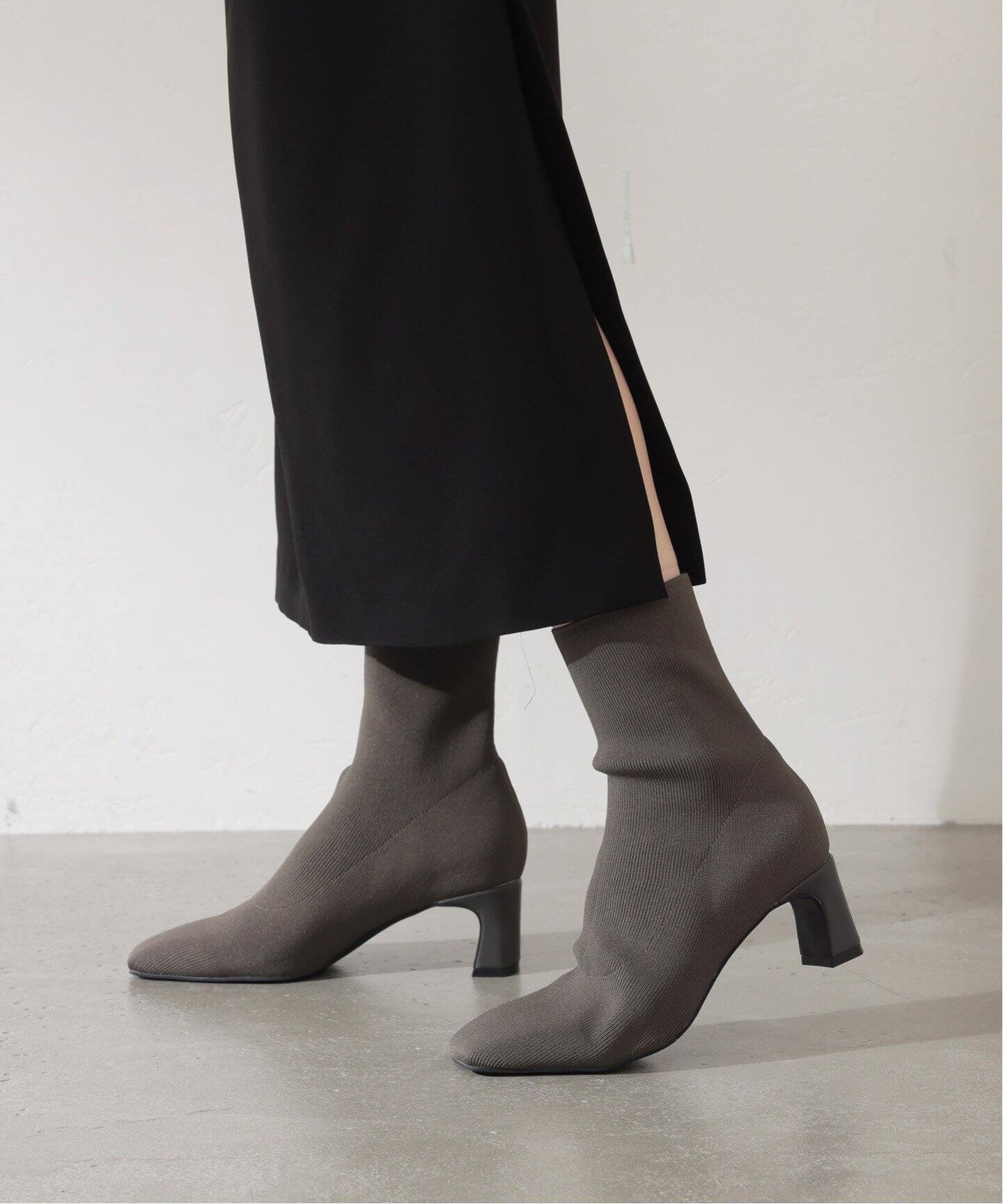 追加》5.5cmスクエアニットショートブーツ（ブーティ・ショートブーツ  