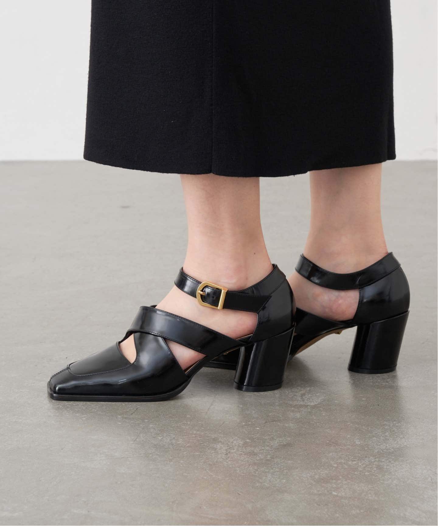 GRISE6cmレザースクエアクロスストラップセパレート（パンプス